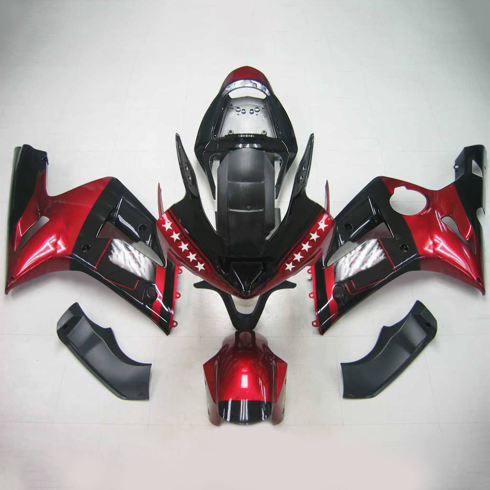 Amotopart 2003-2004 Kawasaki Zx6R 636 Kit de carénage noir rouge brillant
