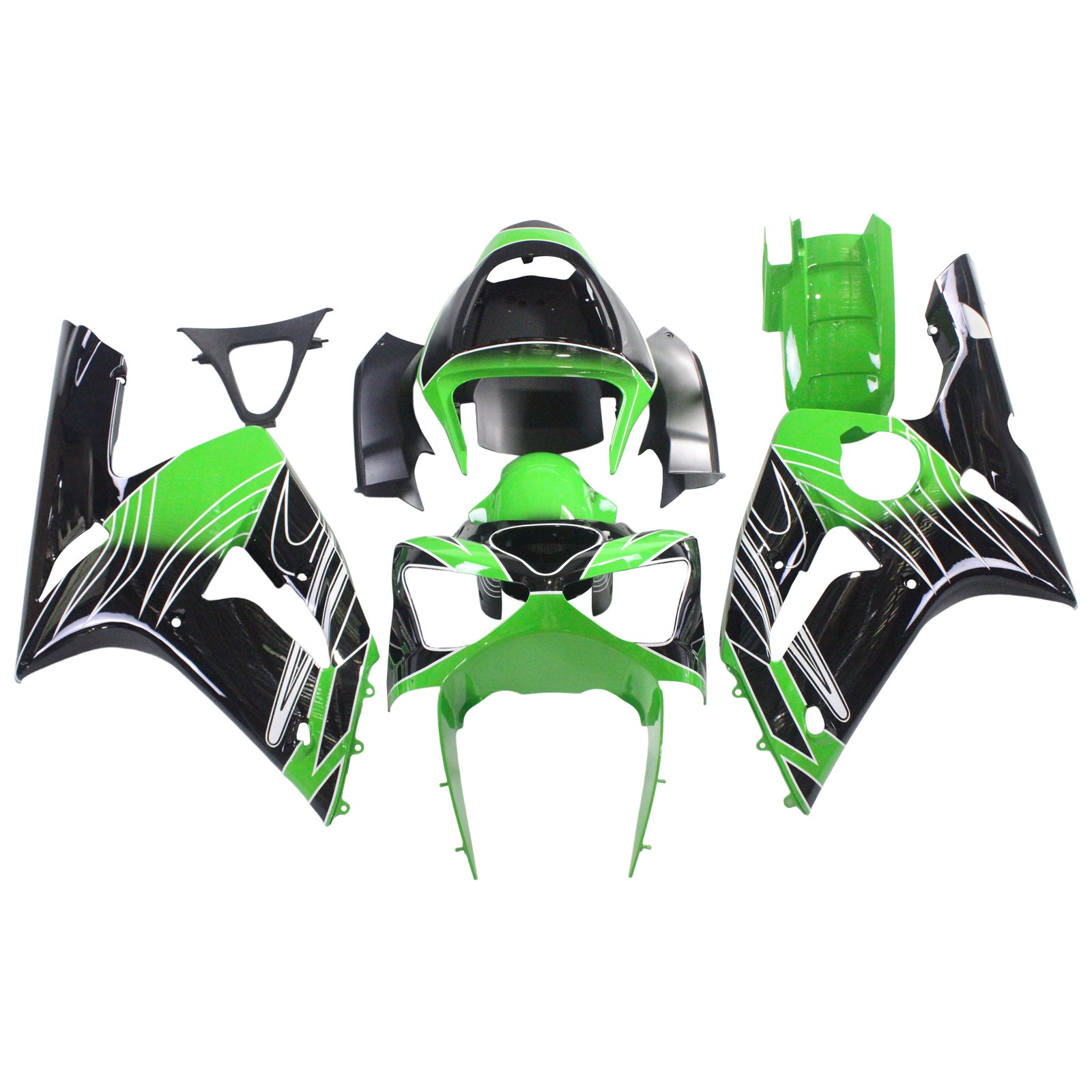 Amotopart 2003-2004 Kawasaki ZX6R 636 Black Green Fairing Kit