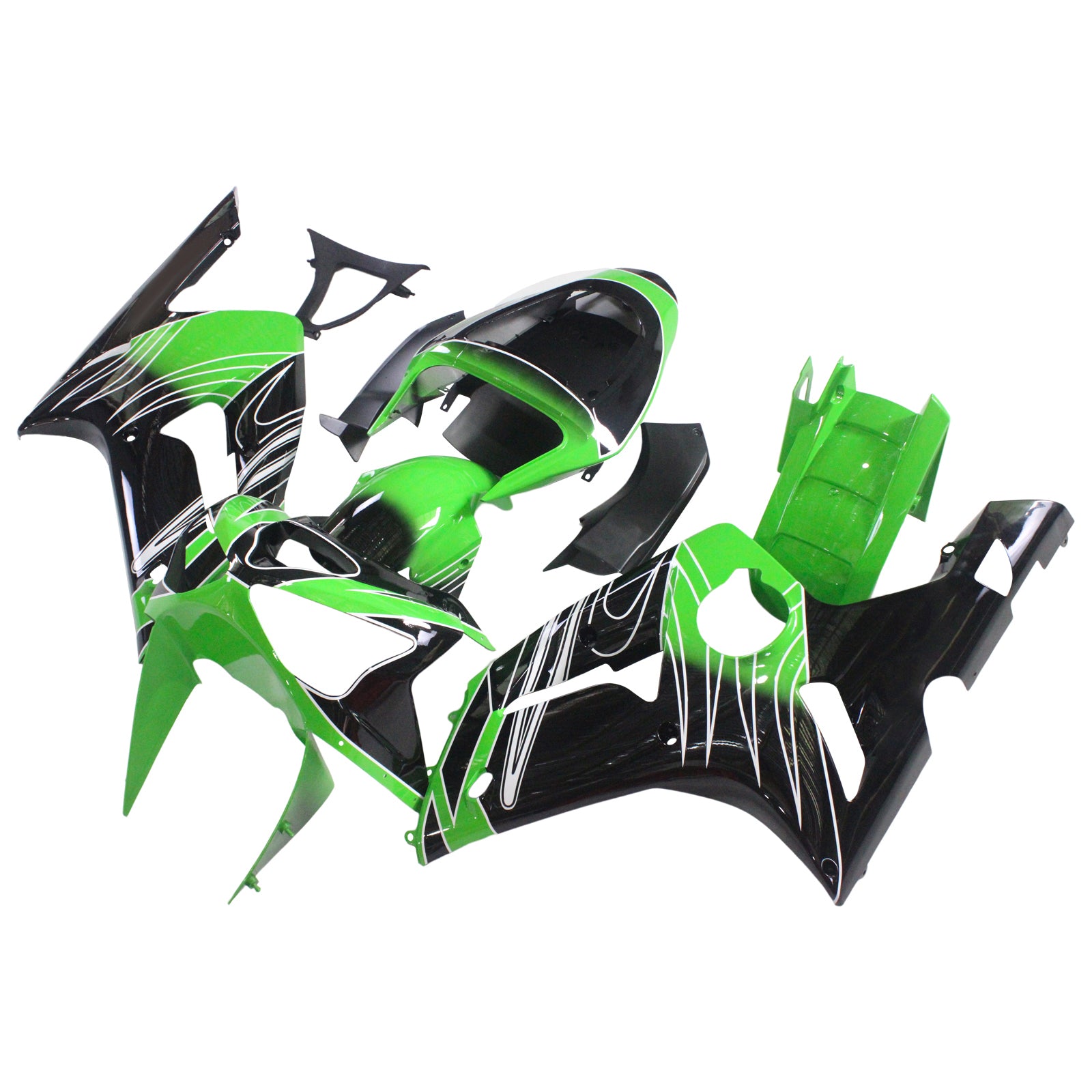 Amotopart 2003-2004 Kawasaki ZX6R 636 Black Green Fairing Kit