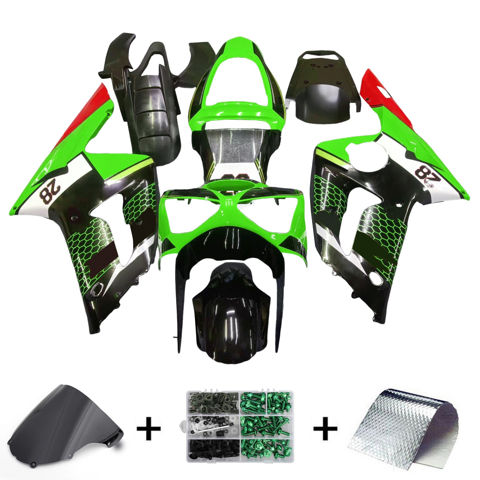 Amotopart 2003-2004 ZX6R 636 Kawasaki Green & Black Style 1 Koopkit