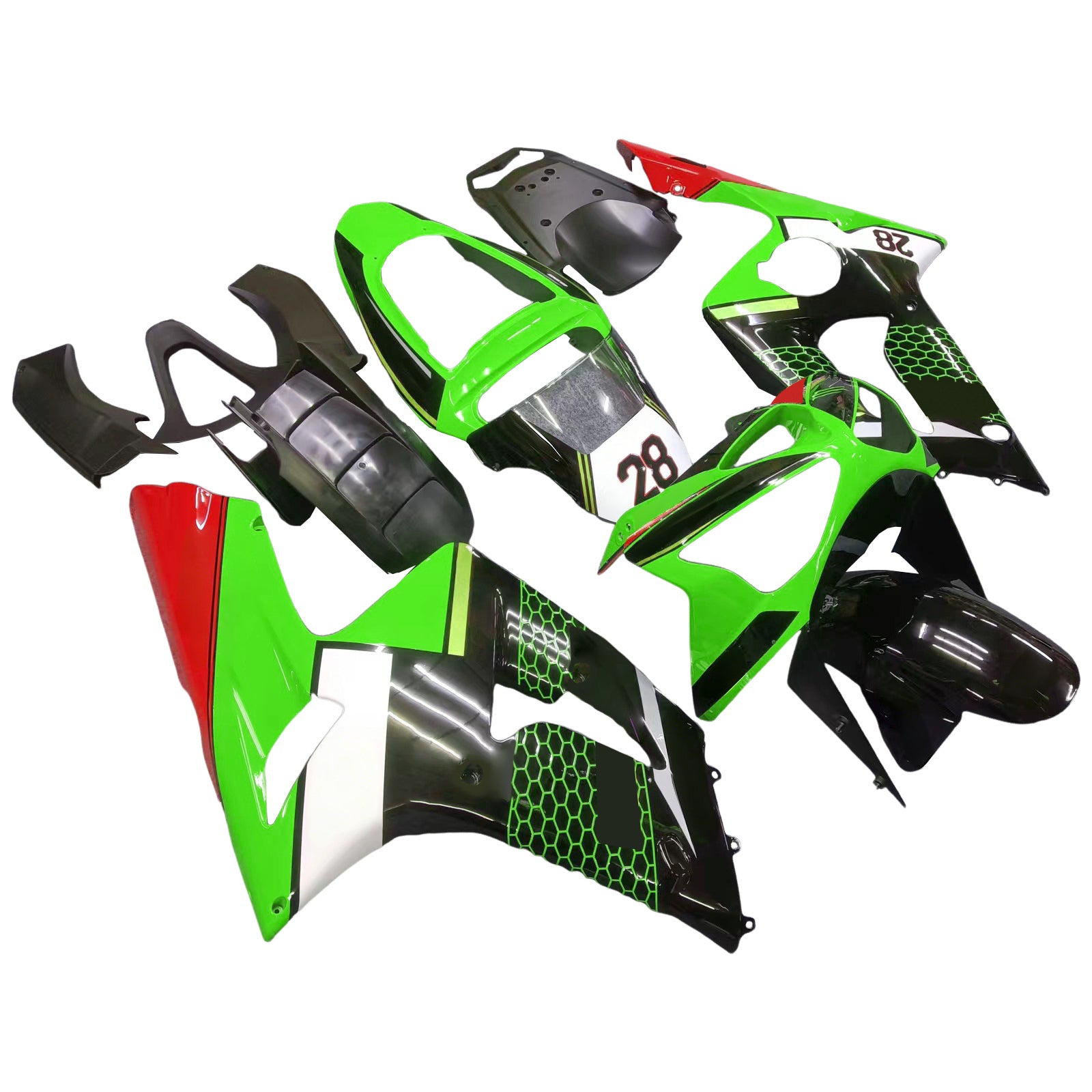 Amotopart 2003-2004 ZX6R 636 Kawasaki Grün&Schwarzes Style1 Verkleidungsset