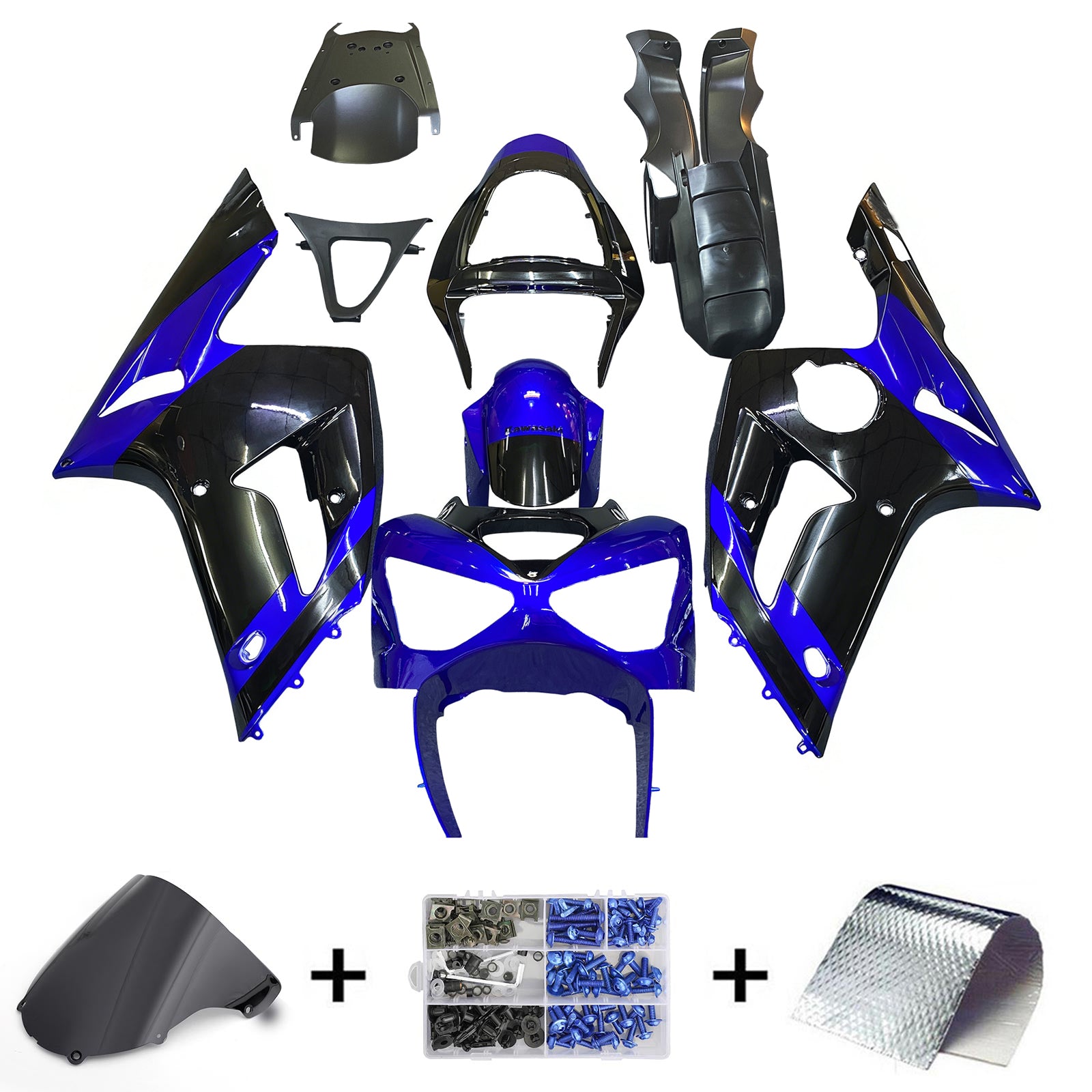 Amotopart 2003-2004 ZX6R 636 Kawasaki Blue&Black Fairing Kit