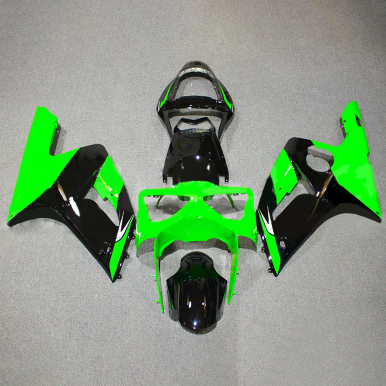 Amotopart 2003-2004 ZX6R 636 Kawasaki Grün&Schwarzes Style5 Verkleidungsset