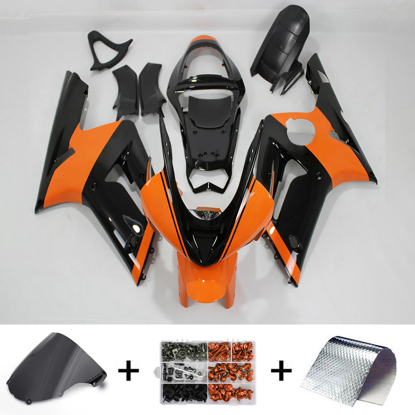 Amotopart 2003-2004 ZX6R 636 Kawasaki Orange&Black Fairing Kit