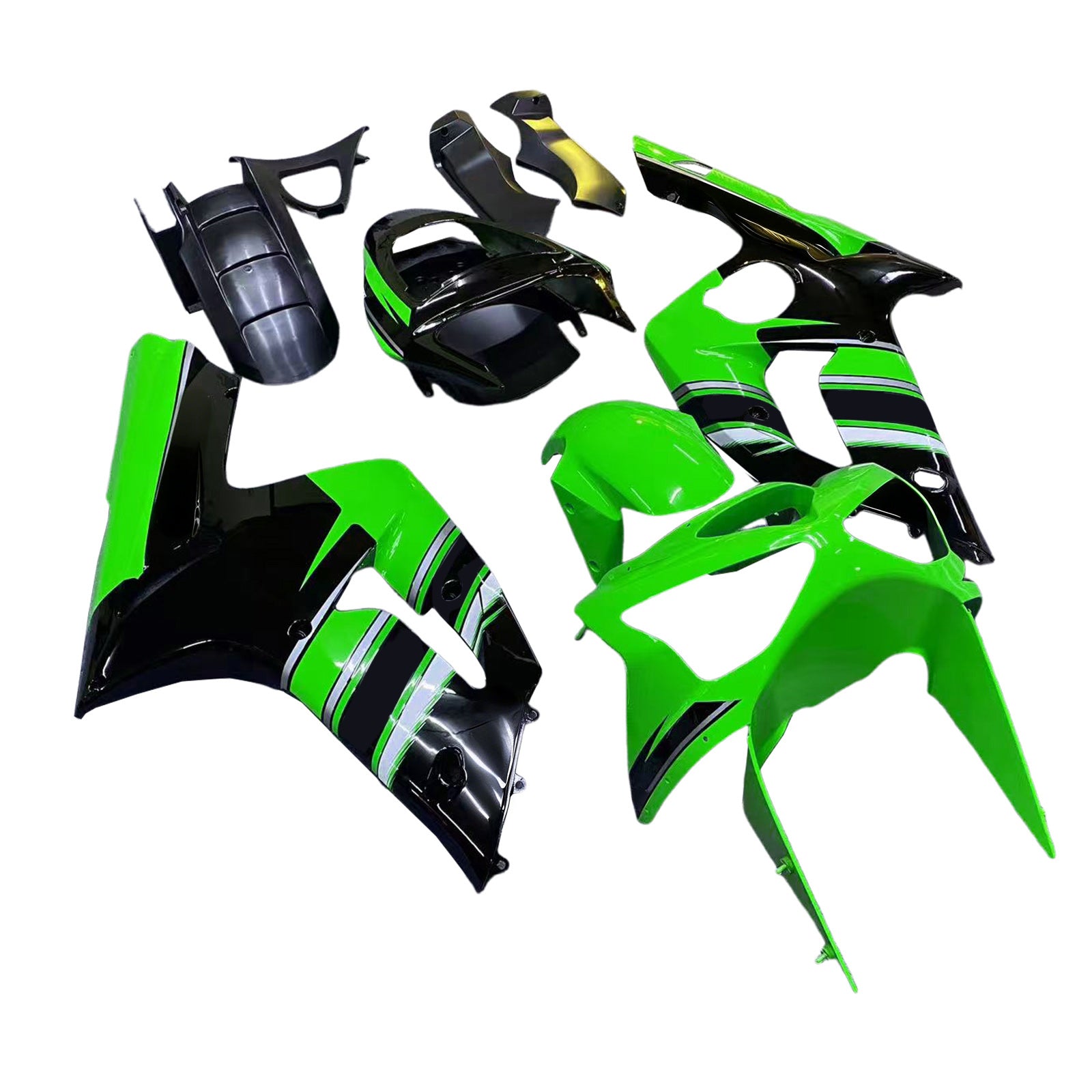 Amotopart 2003-2004 ZX6R 636 Kawasaki Grün&Schwarzes Style6 Verkleidungsset