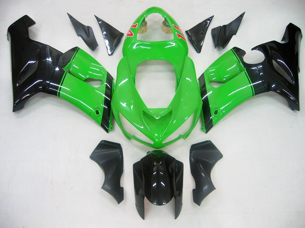 Amotopart 2005-2006 Kawasaki ZX6R 636 Black Green Fairing Kit