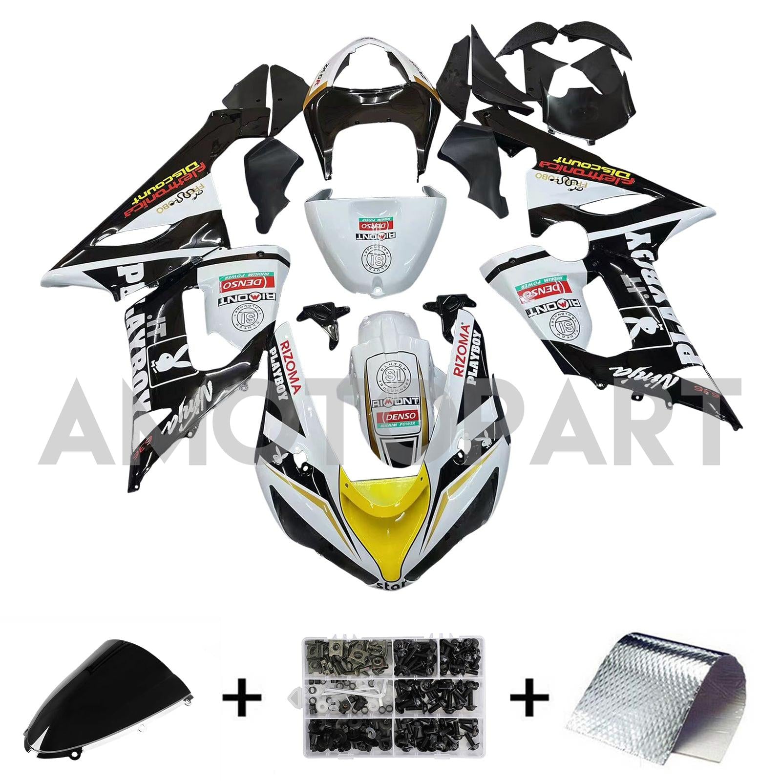 Amotopart 2005-2006 Kawasaki ZX6R 636 Black&White Playboy Fairing Kit