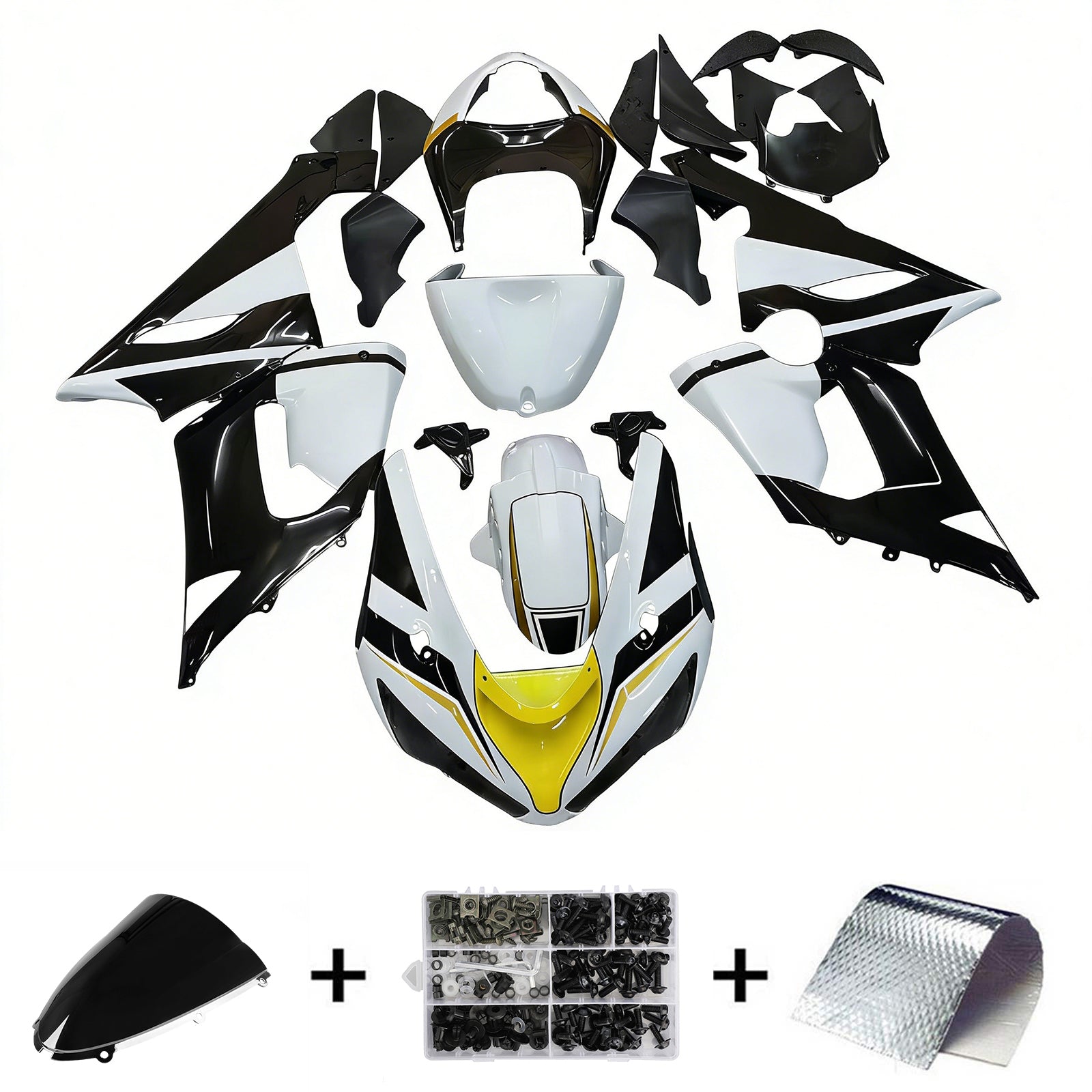 Amotopart 2005-2006 Kawasaki ZX6R 636 Black&White Fairing Kit