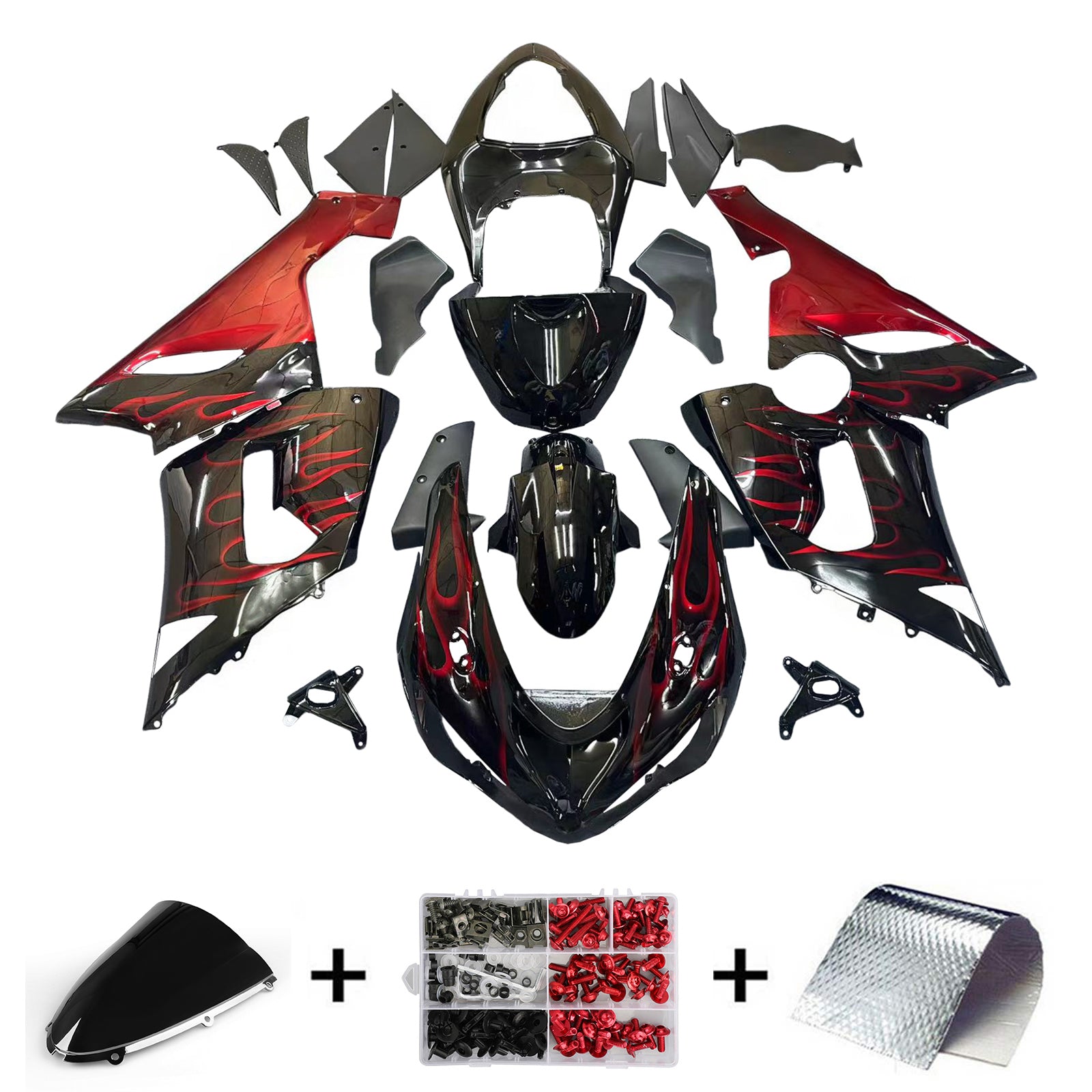 Amotopart 2005-2006 Kawasaki ZX6R 636 Black&Red Fairing Kit