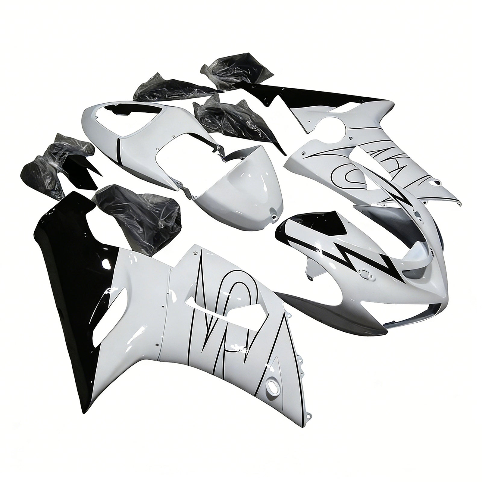 Amotopart 2005-2006 Kawasaki ZX6R 636 White Black Fairing Kit