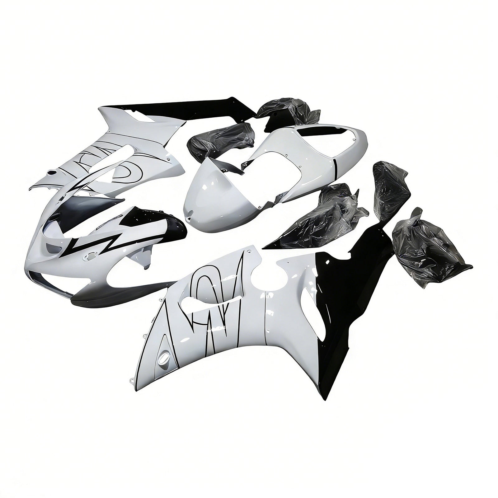 Amotopart 2005-2006 Kawasaki ZX6R 636 White Black Fairing Kit