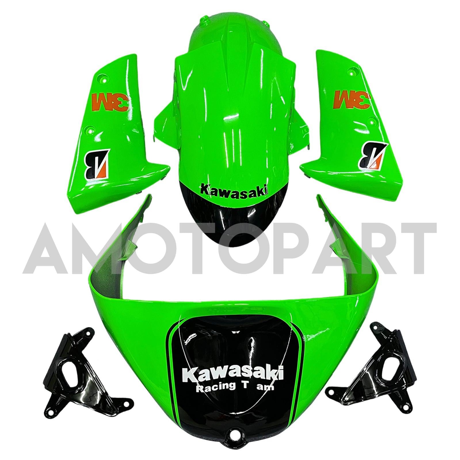 Amotopart 2005-2006 Kawasaki ZX6R 636 Black Green Fairing Kit