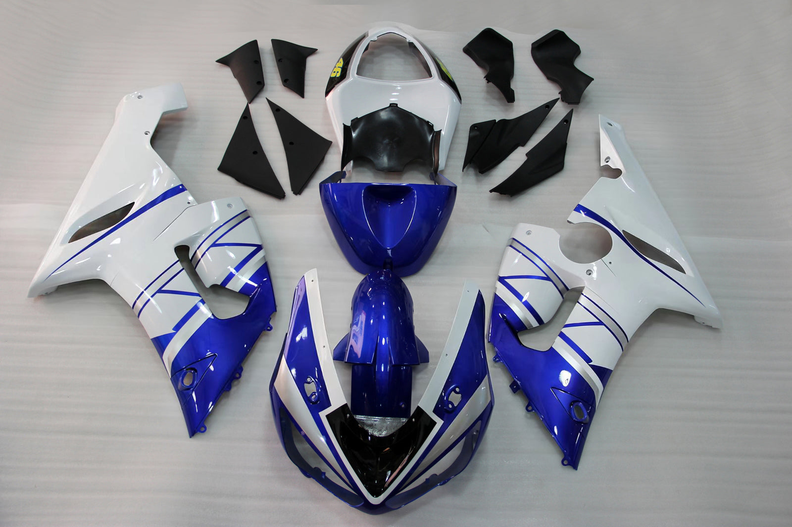 Amotopart 2005-2006 Kawasaki ZX6R 636 Kit de carénage bleu blanc