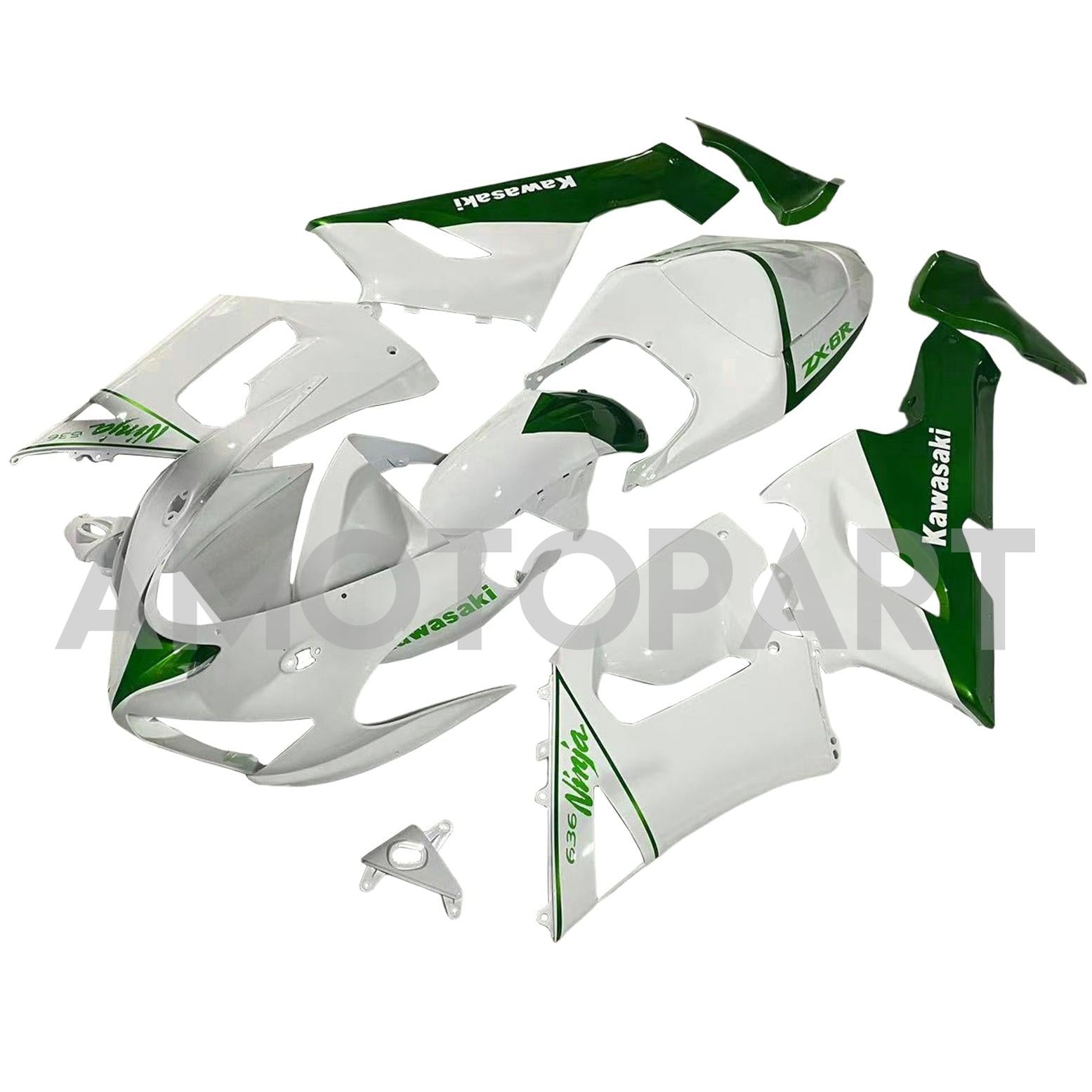Amotopart 2005-2006 Kit carena Kawasaki ZX6R 636 bianco e verde