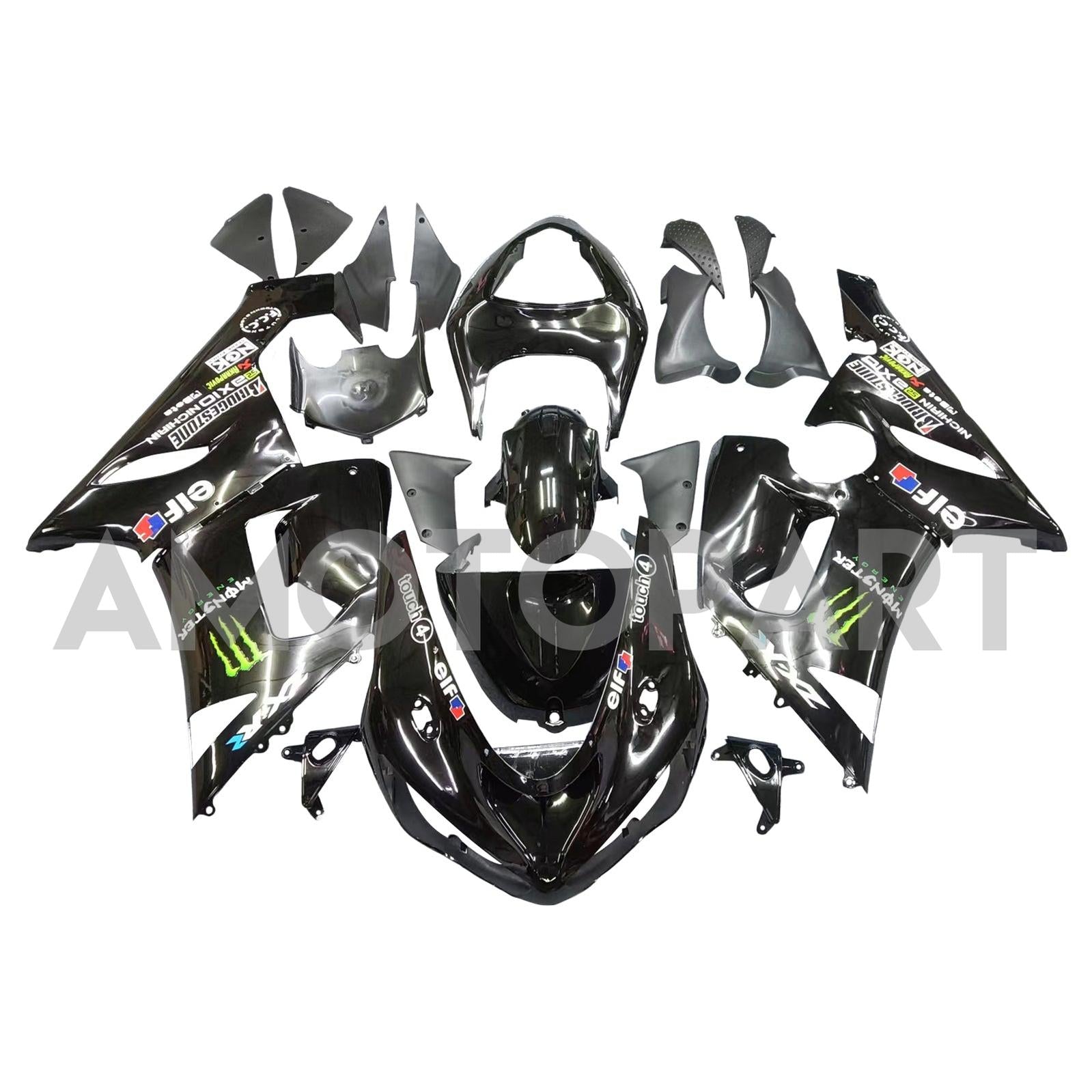 Amotopart 2005-2006 Kit carena Kawasaki ZX6R 636 Monster nero