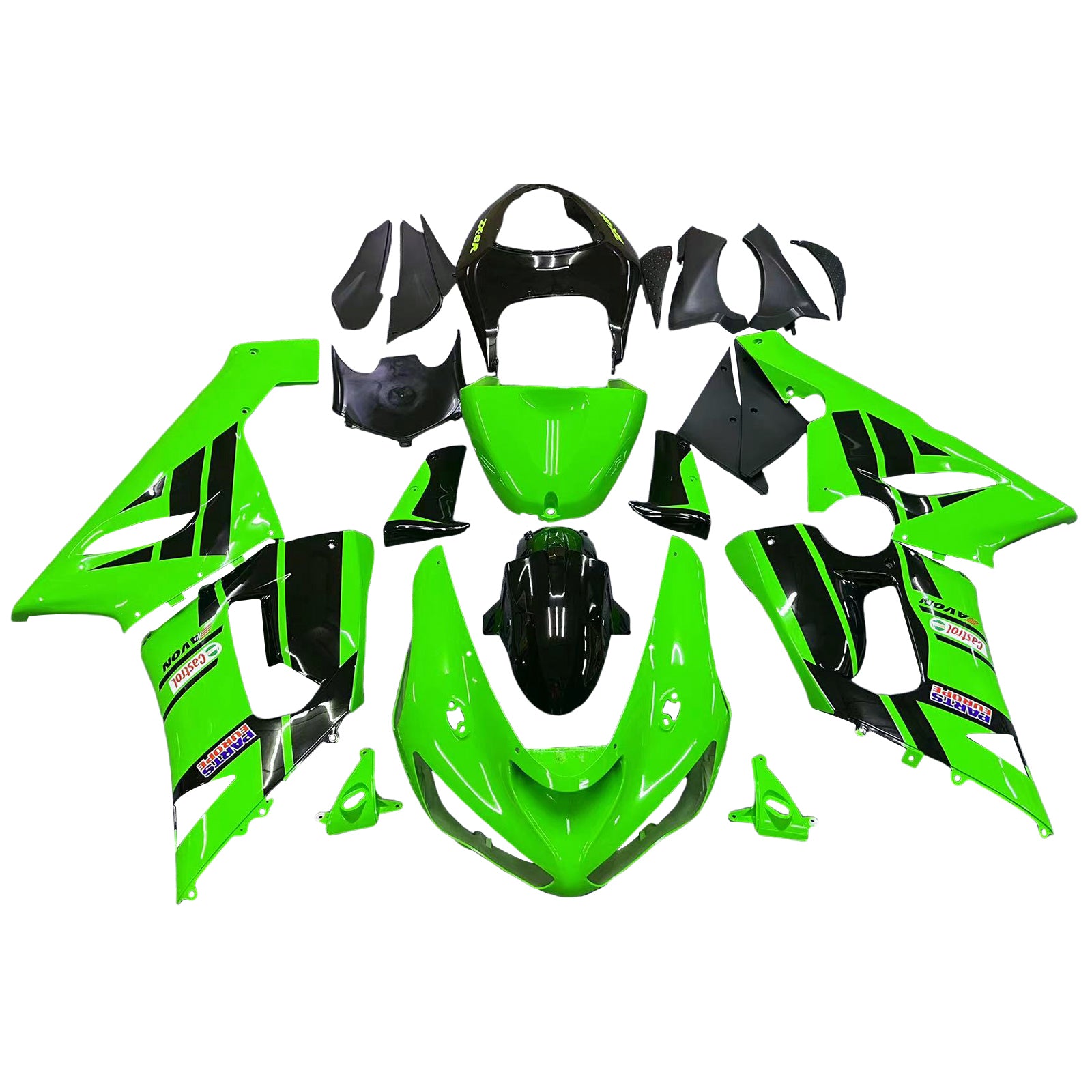 Amotopart 2005-2006 Kawasaki ZX6R 636 Black & Green Style2 Fairing Kit