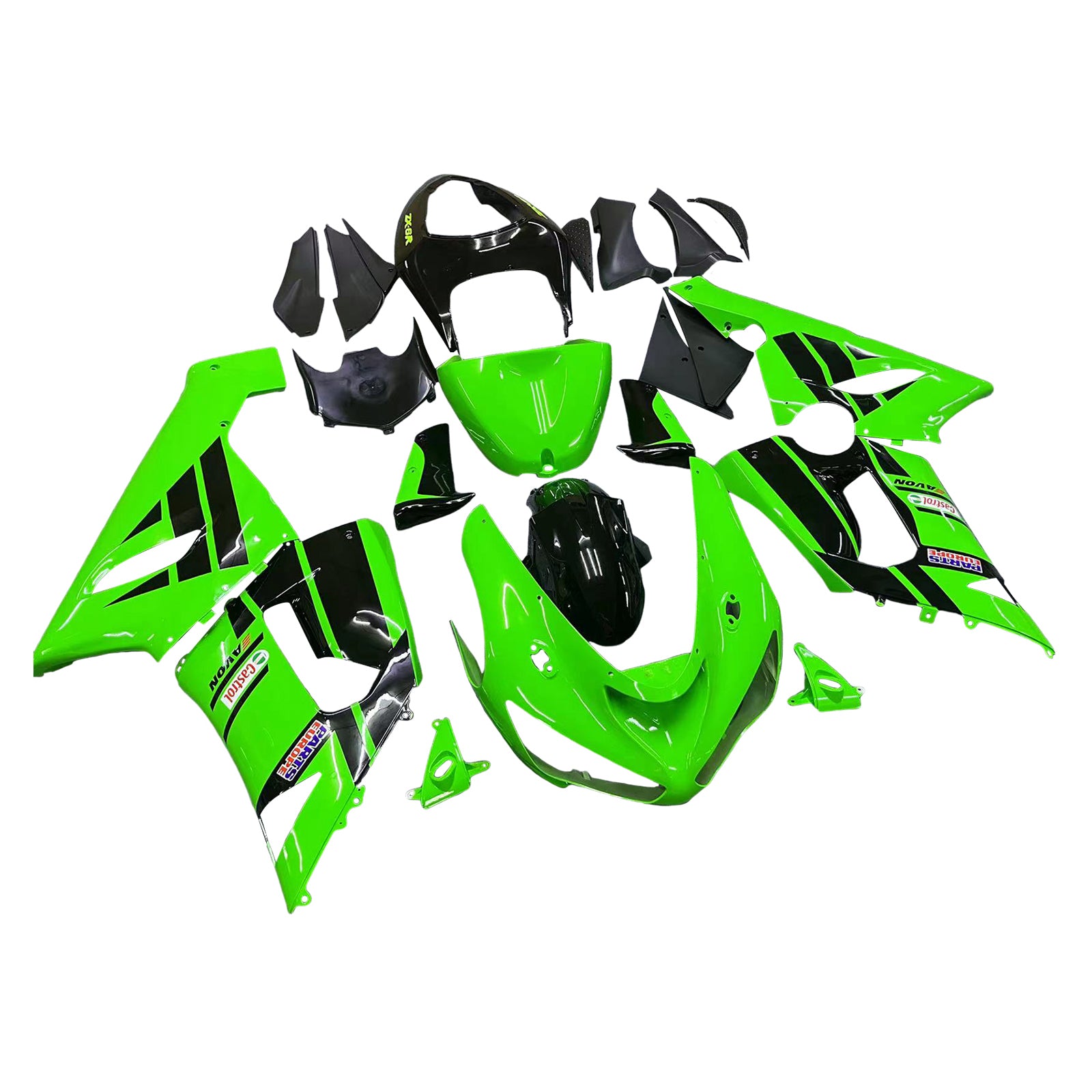 Amotopart 2005-2006 Kawasaki ZX6R 636 Black & Green Style2 Fairing Kit