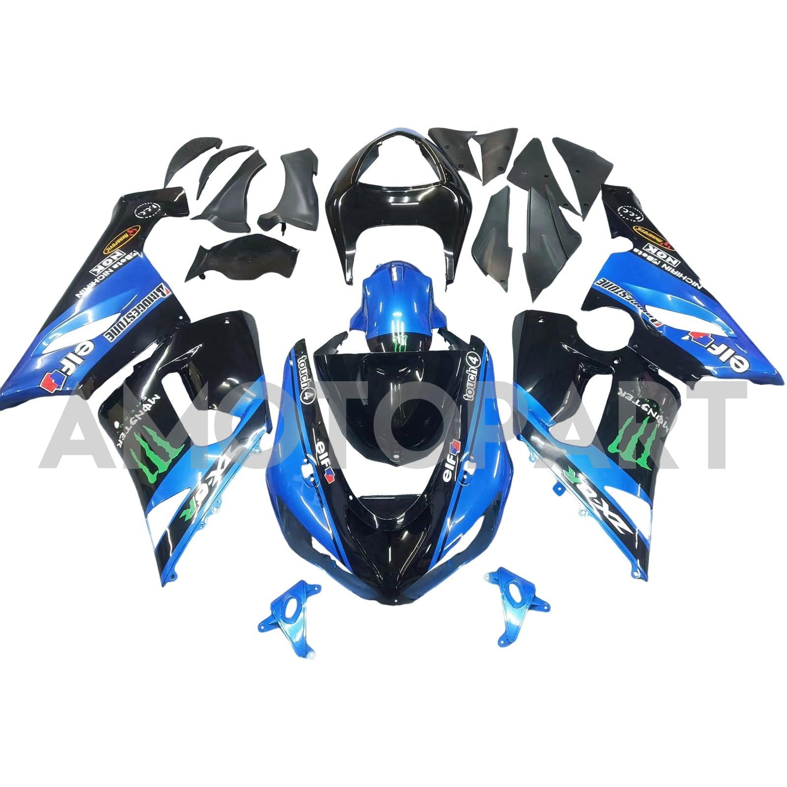 Amotopart 2005-2006 Kawasaki ZX6R 636 Blue & Black Fairing Kit