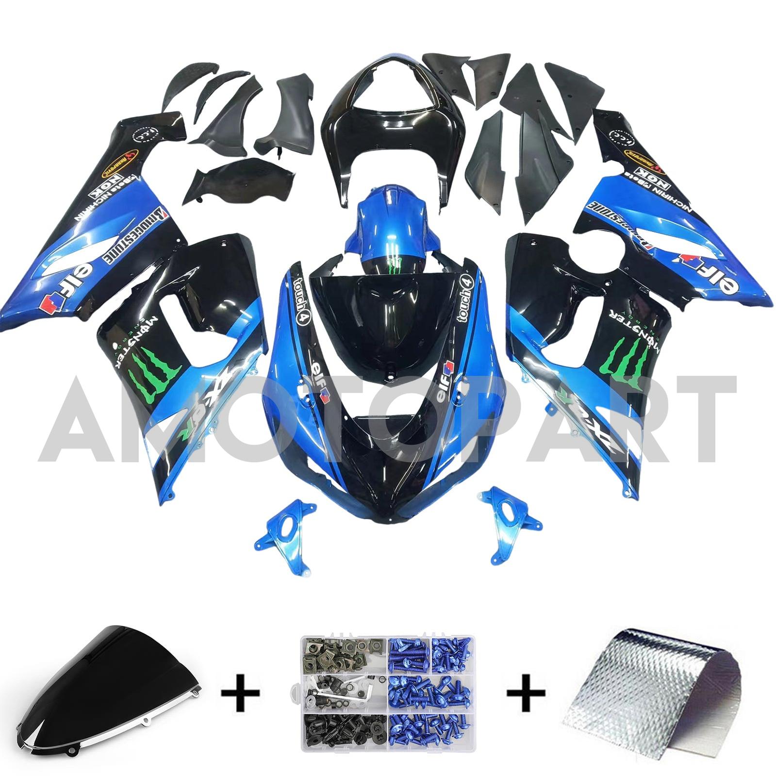 Amotopart 2005–2006 Kawasaki ZX6R 636 Blau&Schwarzes Verkleidungskit