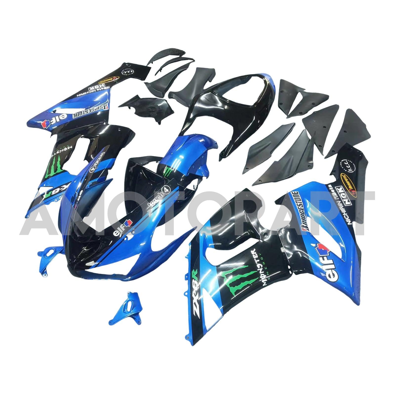 Amotopart 2005-2006 Kawasaki ZX6R 636 Blue & Black Fairing Kit