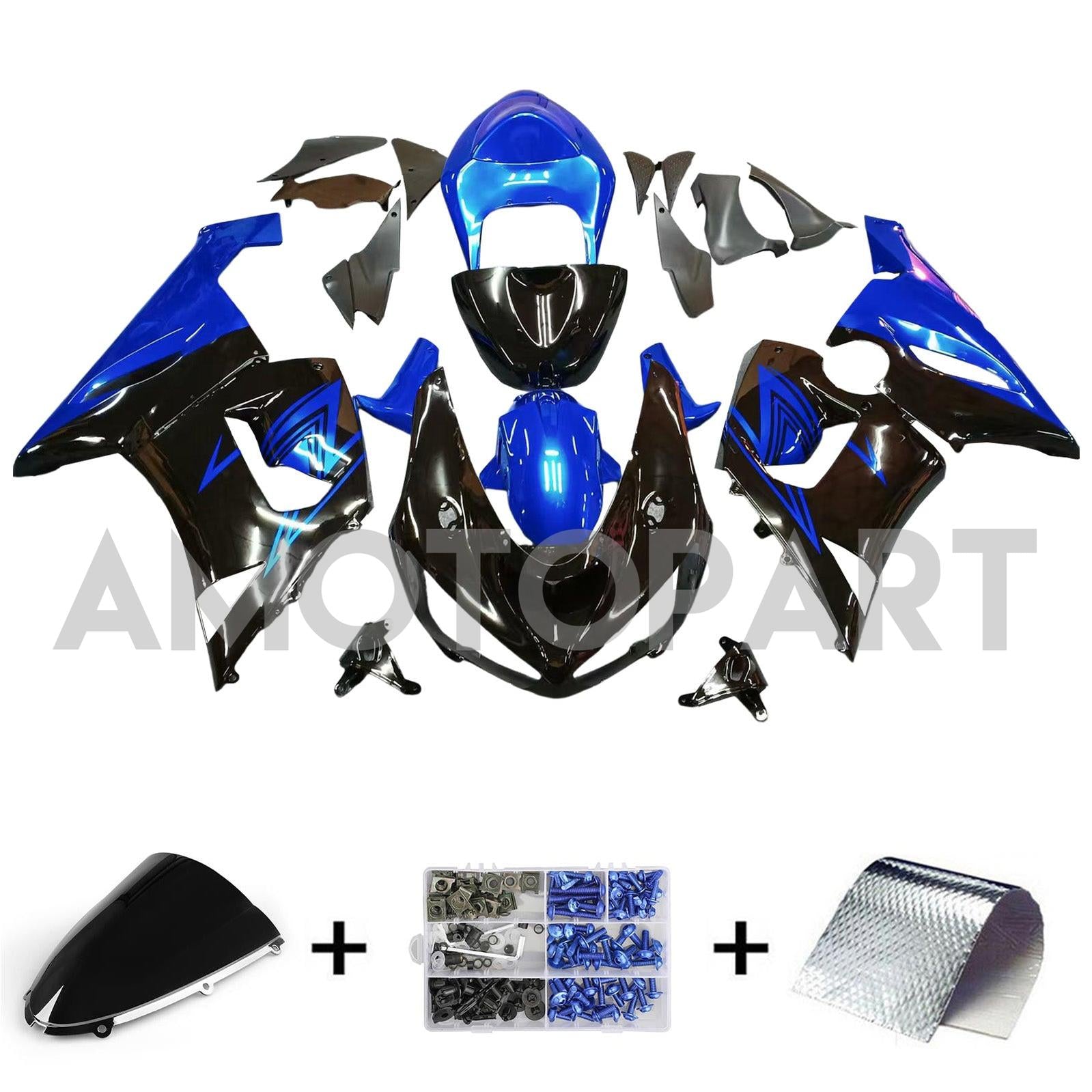 Amotopart 2005–2006 Kawasaki ZX6R 636, Schwarz&Blaues Verkleidungskit