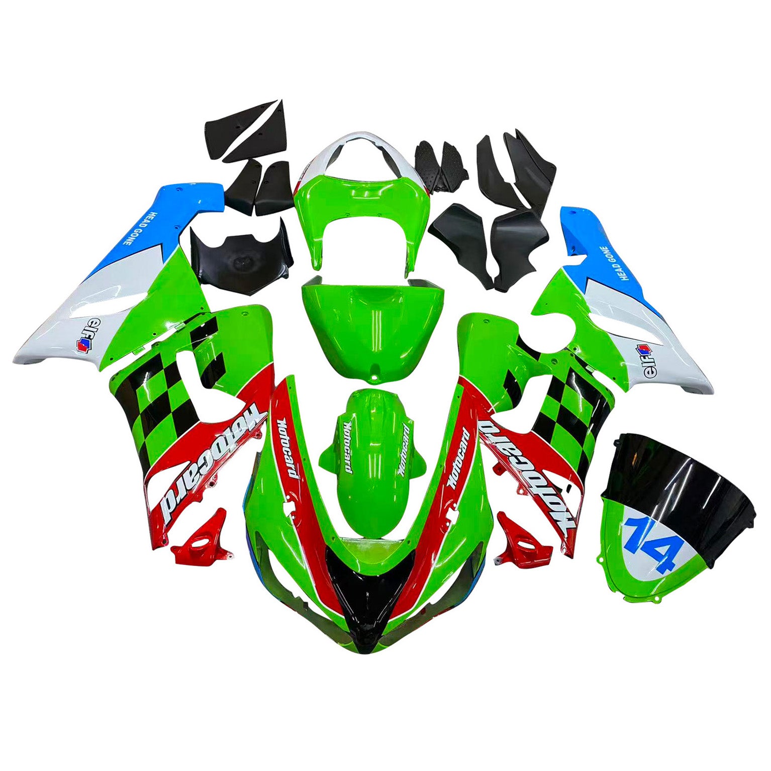 Amotopart 2005-2006 Kawasaki ZX6R 636 Green & Blue Fairing Kit
