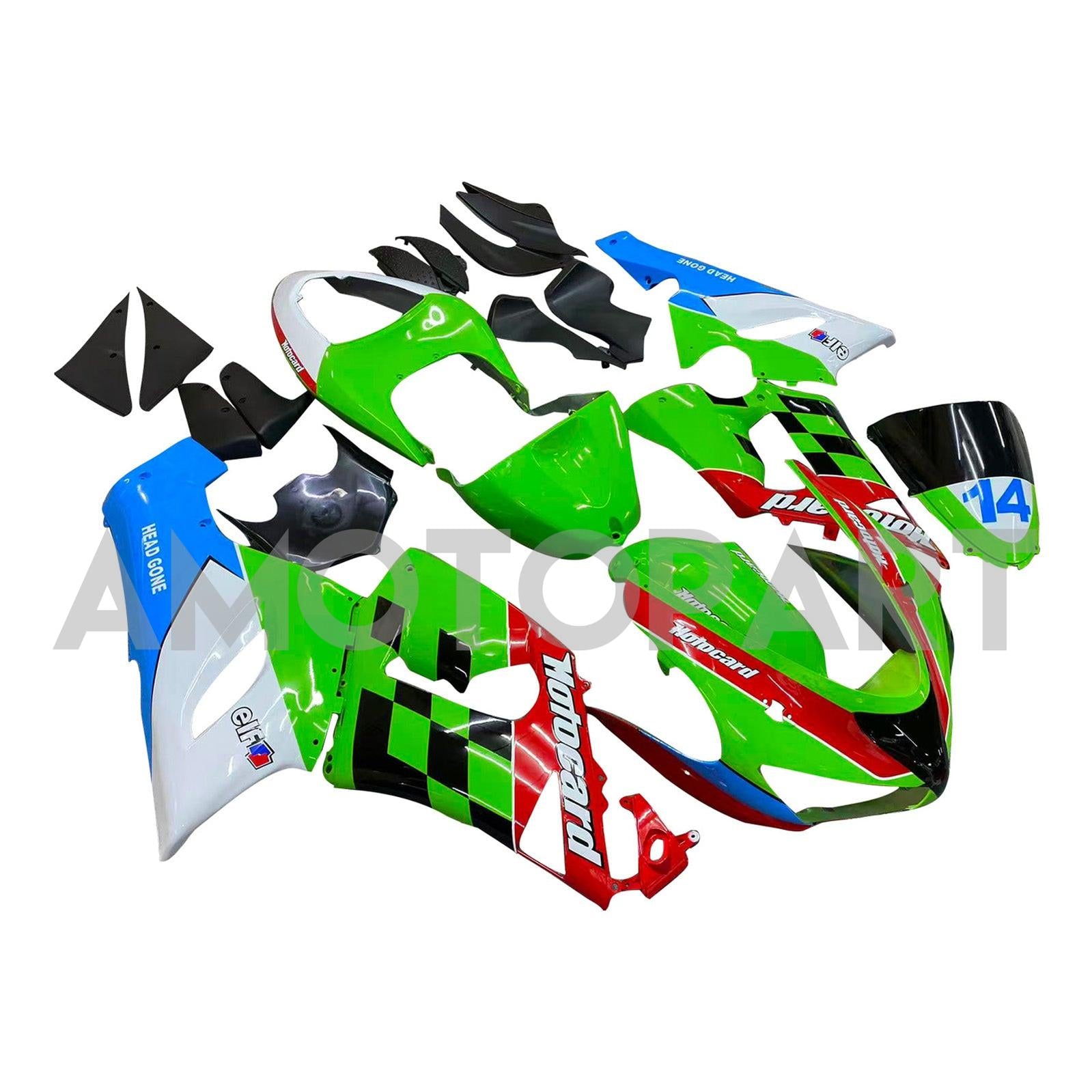 Amotopart 2005-2006 Kawasaki ZX6R 636 Vert&Kit de carénage bleu