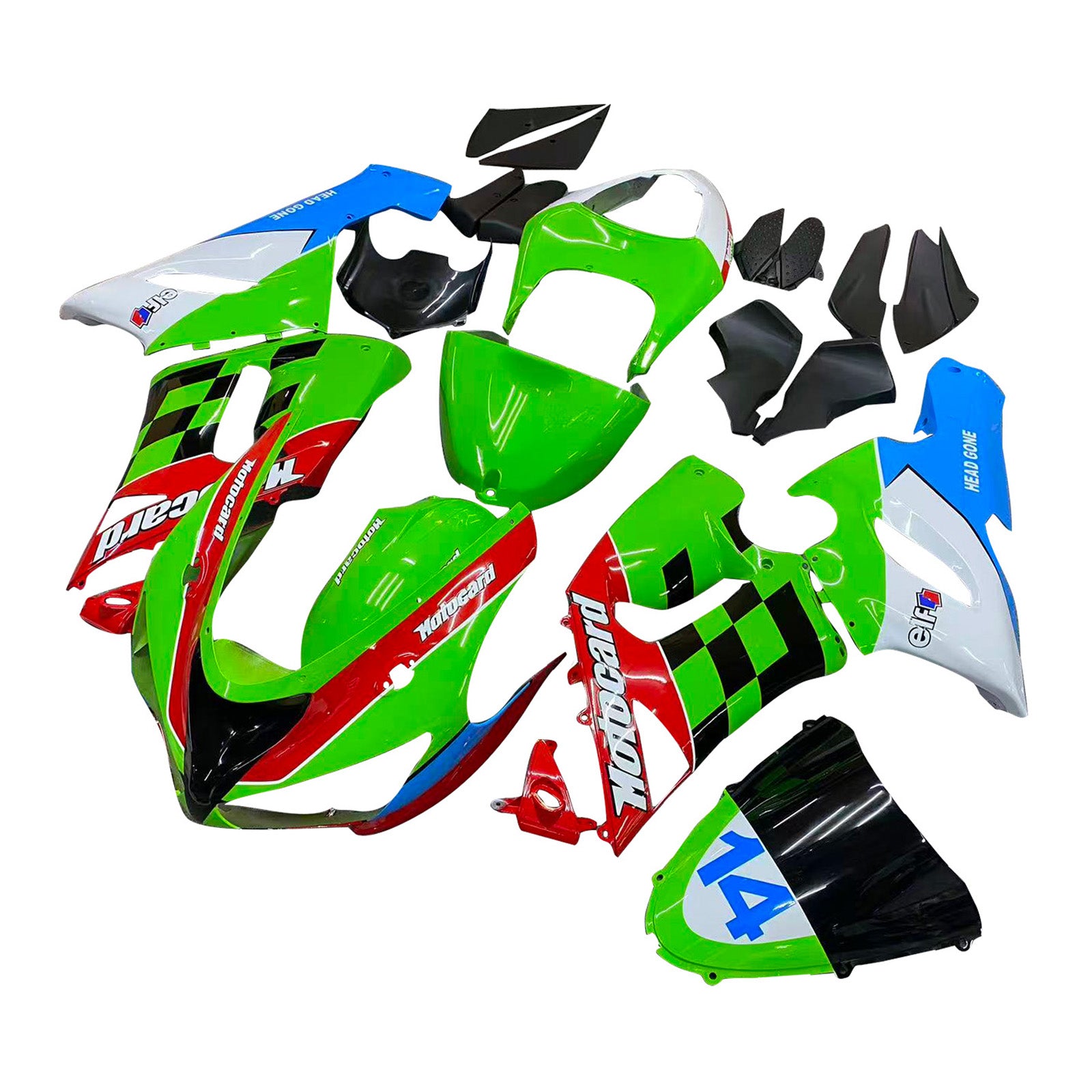 Amotopart 2005-2006 Kawasaki ZX6R 636 Green & Blue Fairing Kit
