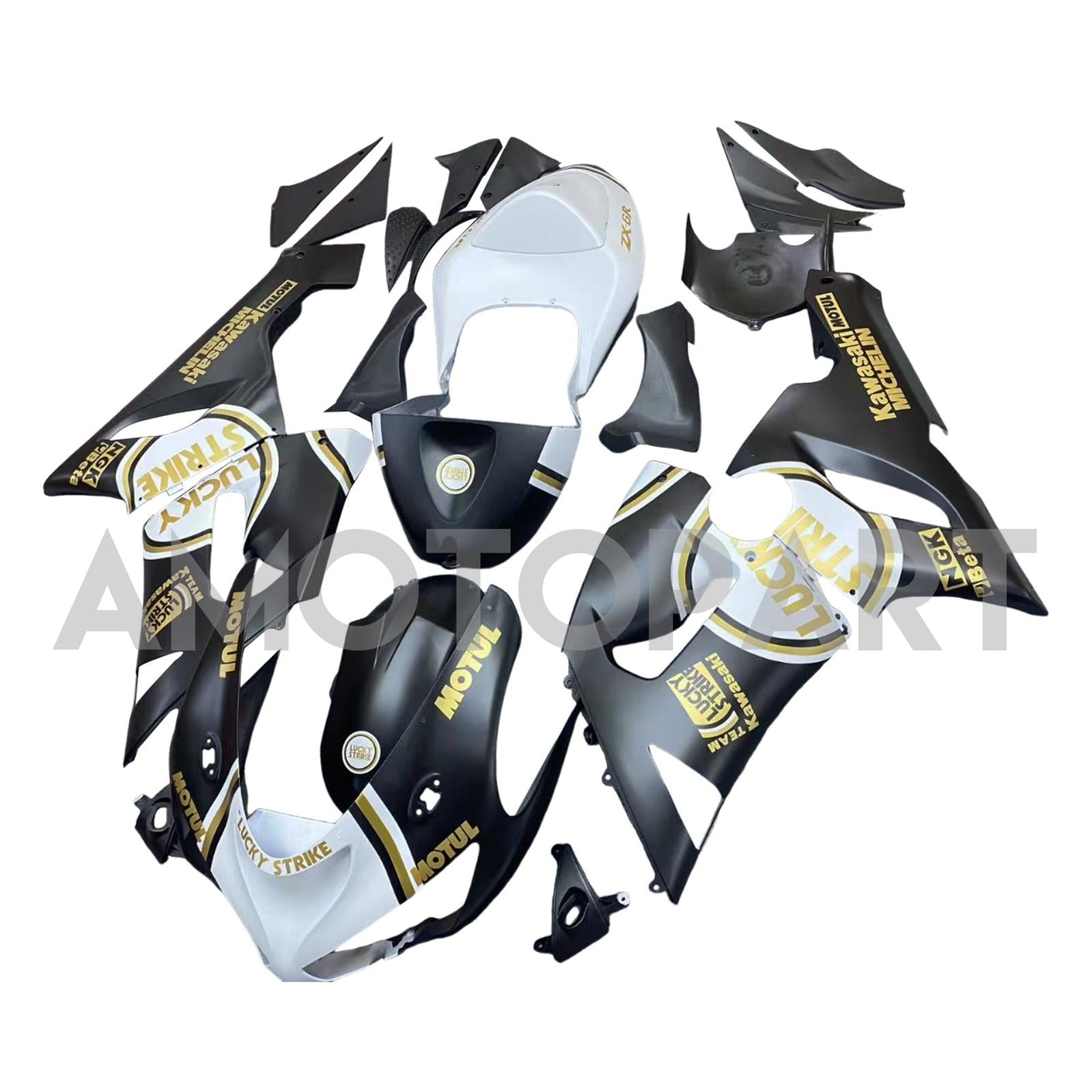 Amotopart 2005-2006 Kawasaki ZX6R 636 Mattes Schwarzweißkit