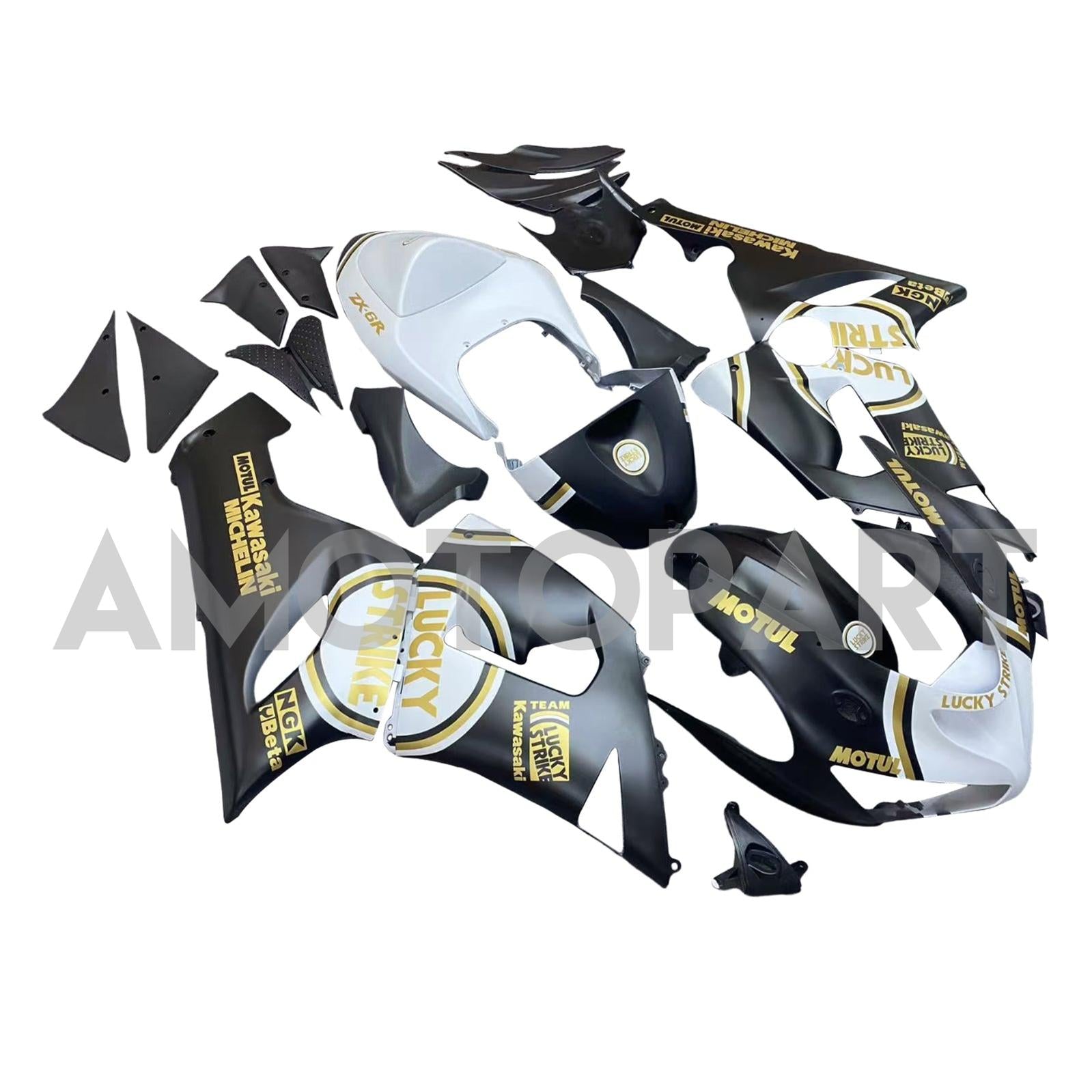 Amotopart 2005-2006 Kawasaki ZX6R 636 Mattes Schwarzweißkit