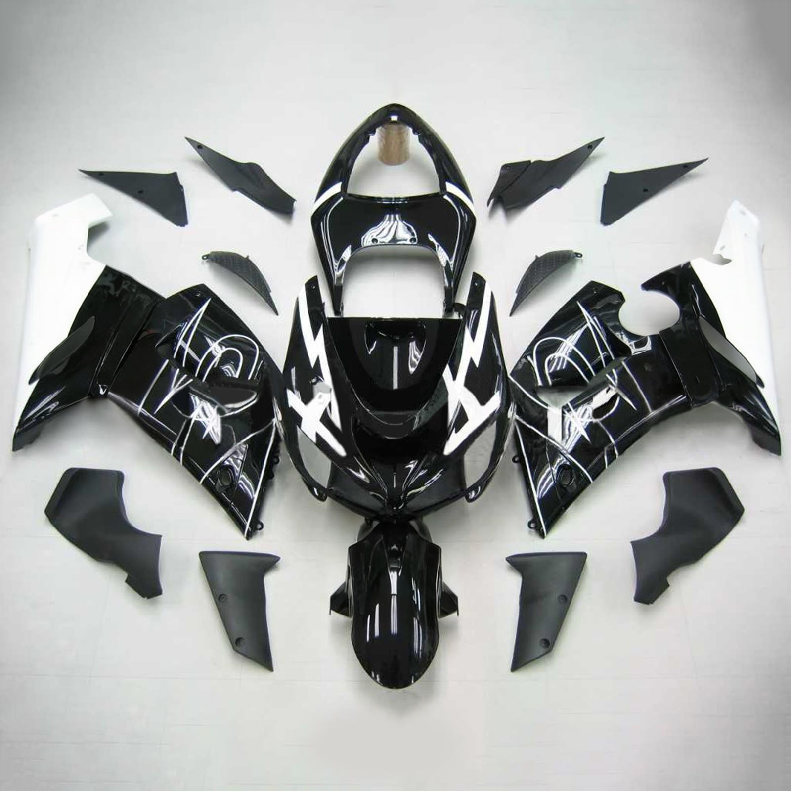 Amotopart Kawasaki 2005-2006 ZX6R 636 Kit de carénage mixte noir blanc