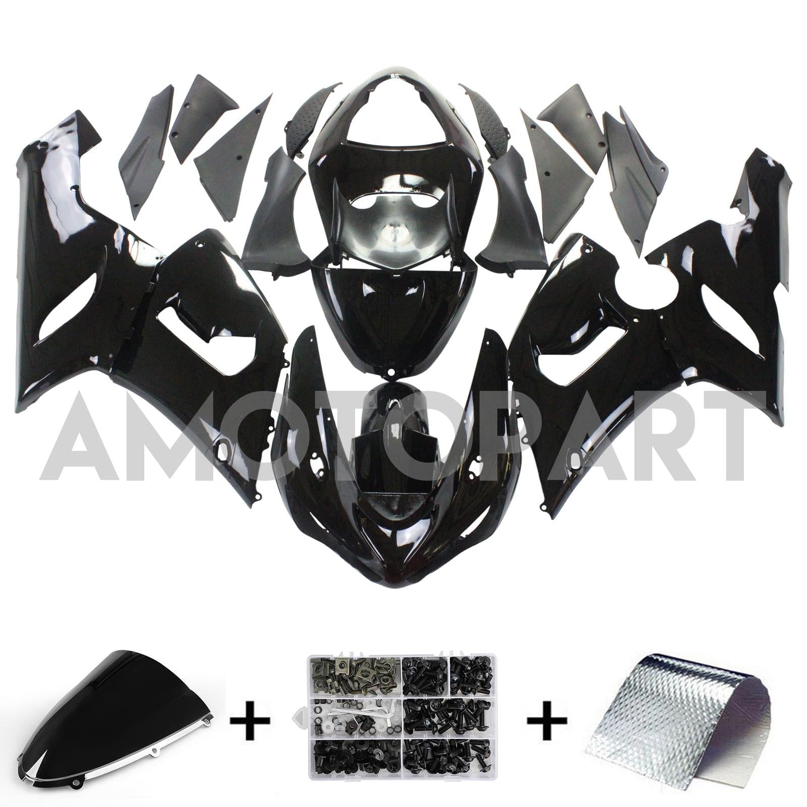 Amotopart Kawasaki 2005-2006 ZX6R 636 All Black Fairing Kit