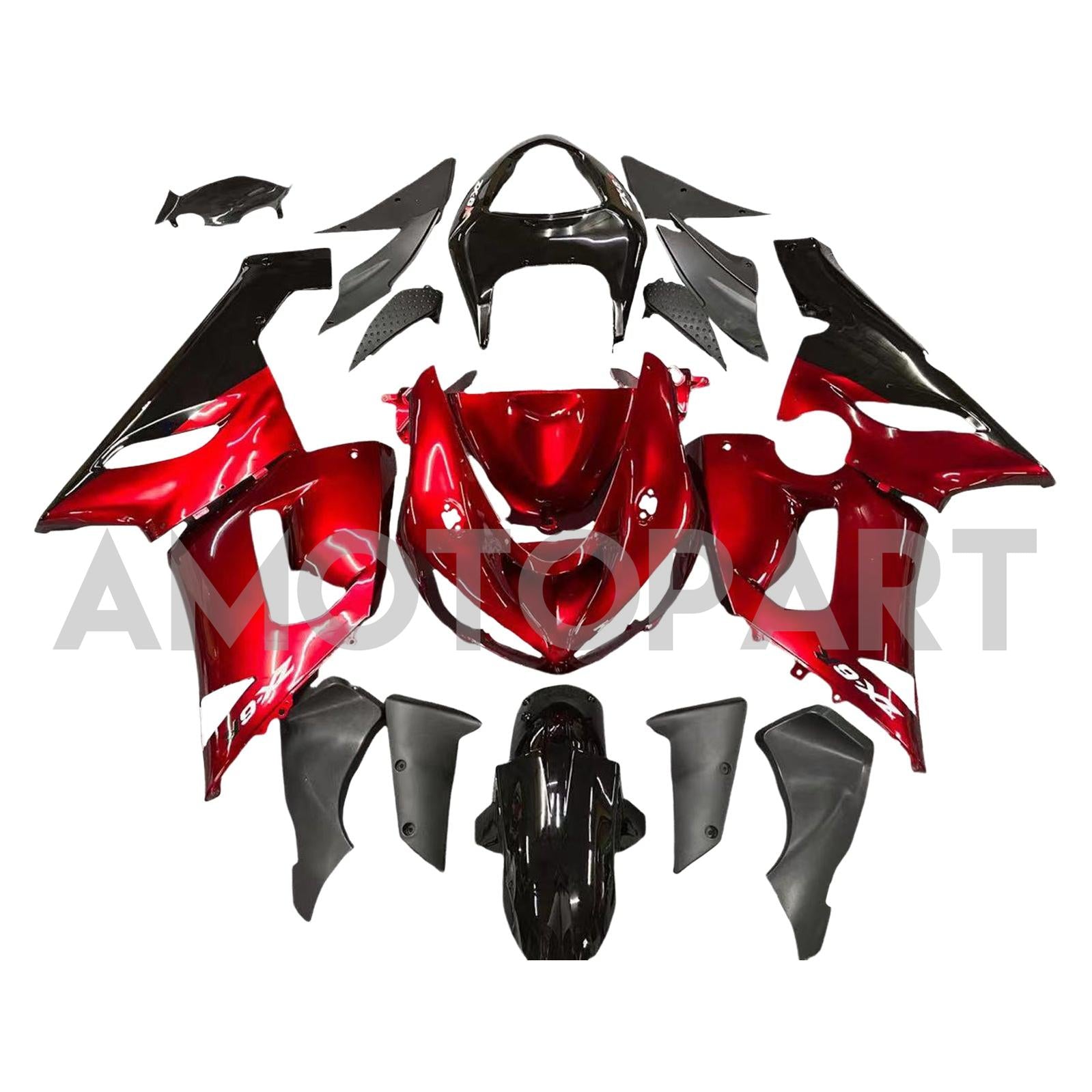 Amotopart Kawasaki 2005-2006 ZX6R 636 Red Black Fearing Kit