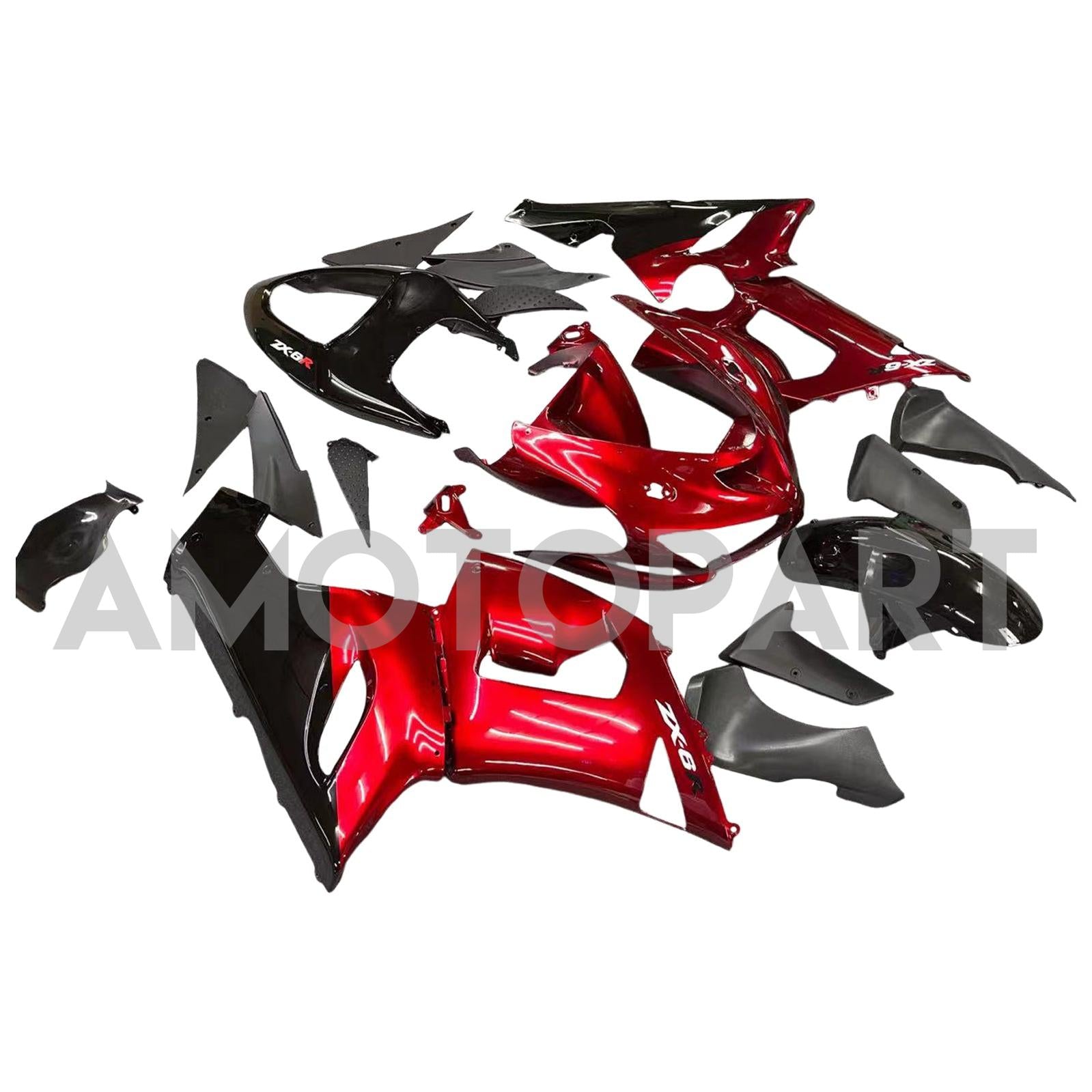 Amotopart Kawasaki 2005-2006 ZX6R 636 Red Black Fearing Kit
