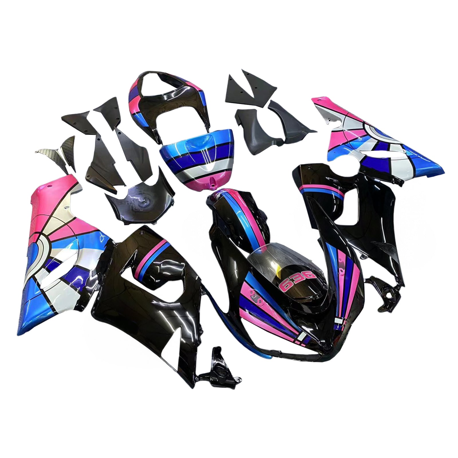 Amotopart Kawasaki 2005-2006 ZX6R 636 Black Pink Playboy Fairing Kit