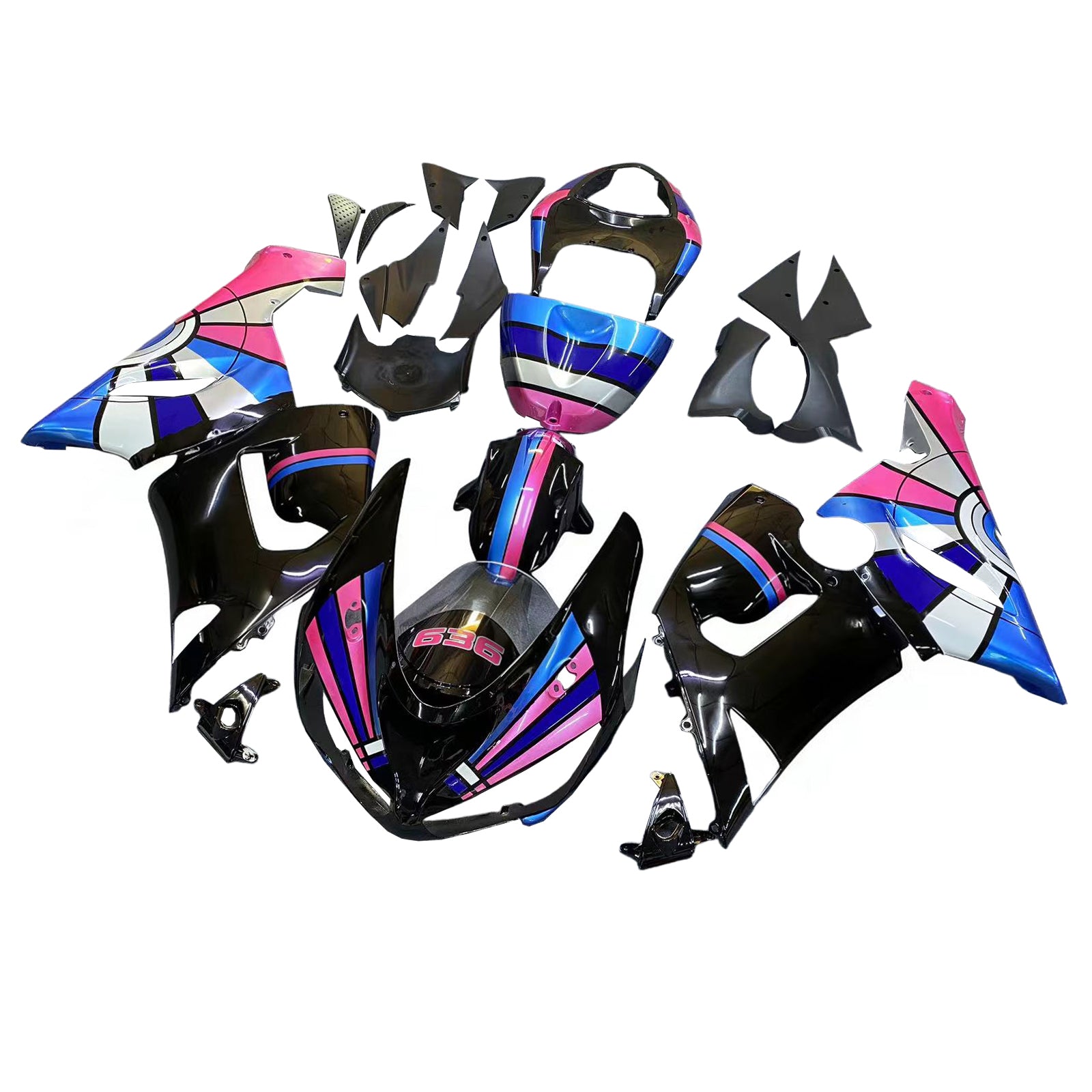 Amotopart Kawasaki 2005-2006 ZX6R 636 Black Pink Playboy Fairing Kit