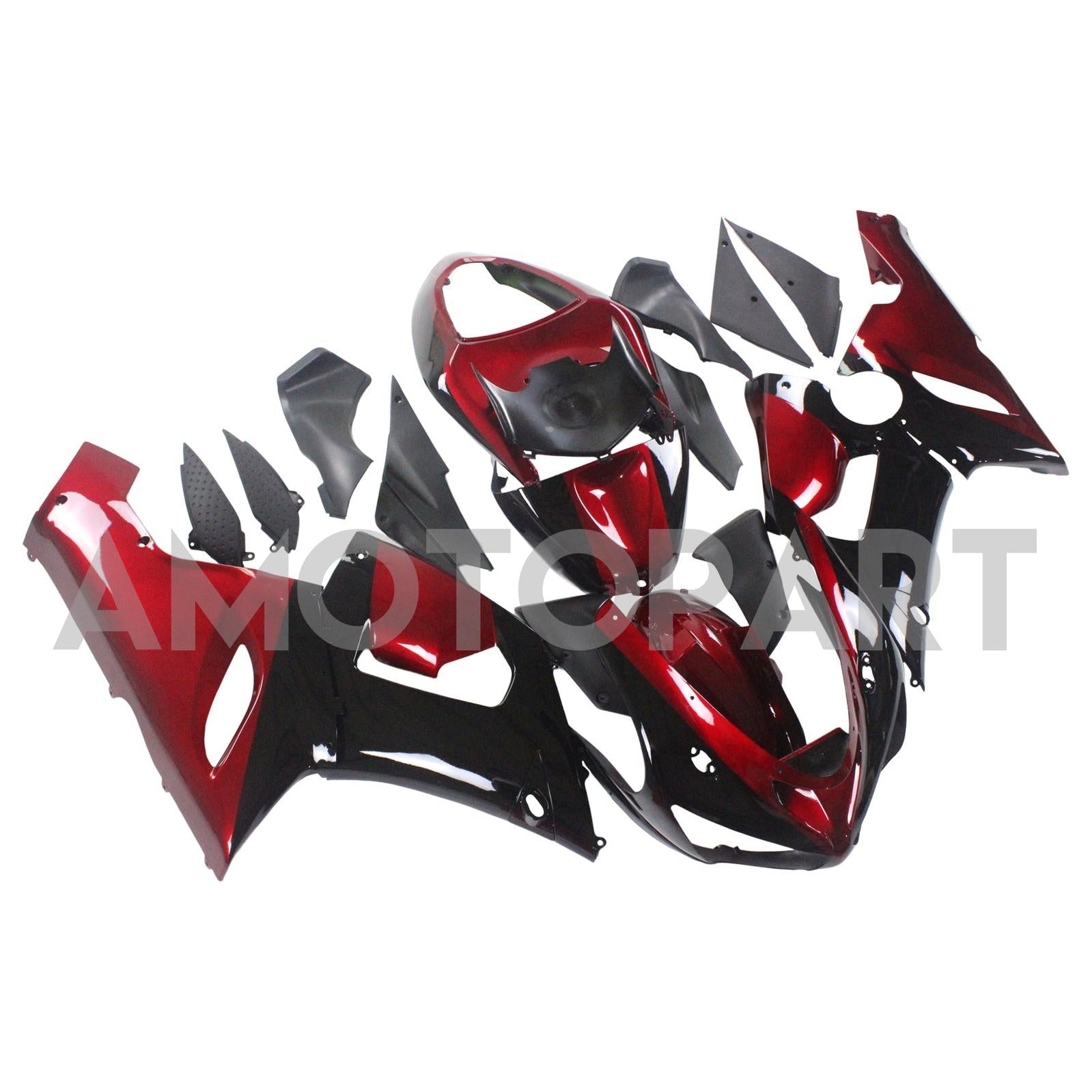 Amotopart Kawasaki 2005-2006 ZX6R 636 Schwarzes Rotverkleidungskit