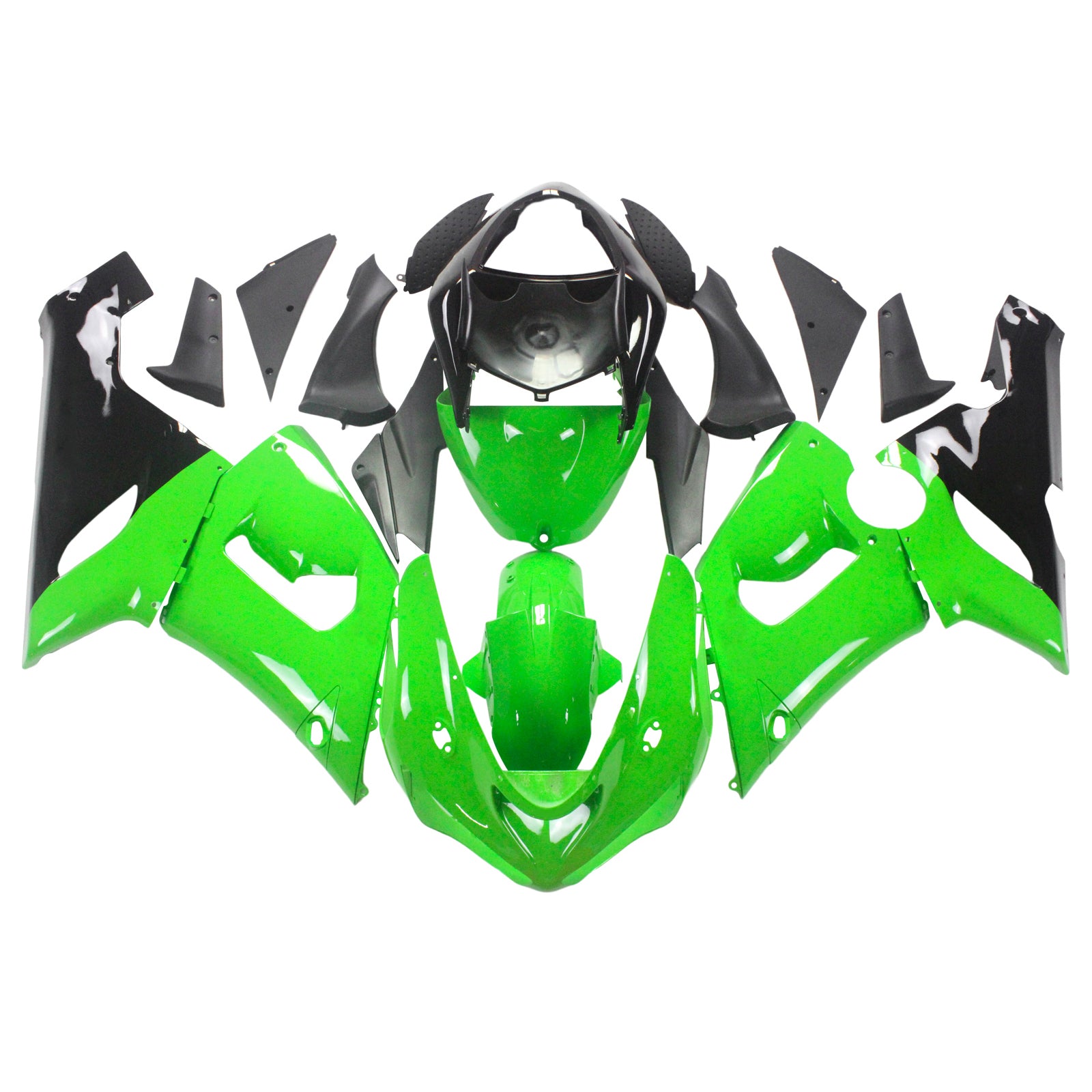 Amotopart Kawasaki 2005-2006 ZX6R 636 Green Black Fairing Kit