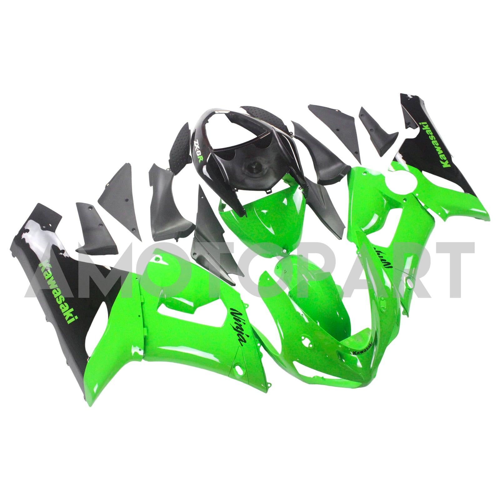 Amotopart Kawasaki 2005-2006 ZX6R 636 Green Black Fairing Kit