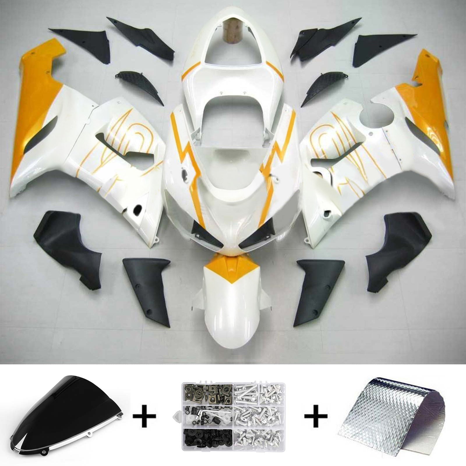 Sada kapotáže Amotopart Kawasaki 2005-2006 ZX6R 636 White Golden Line