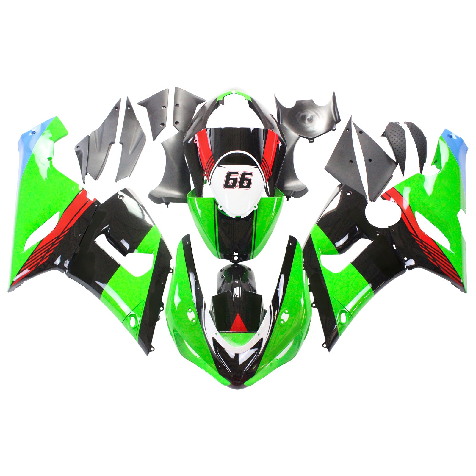 Amotopart Kawasaki 2005-2006 ZX6R 636 Black Mix Green Fairing Kit