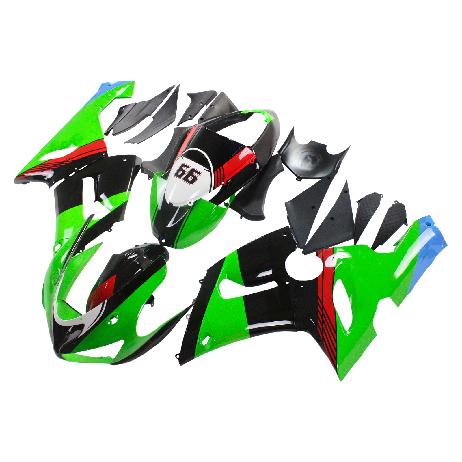 Amotopart Kawasaki 2005-2006 ZX6R 636 Black Mix Green Fairing Kit