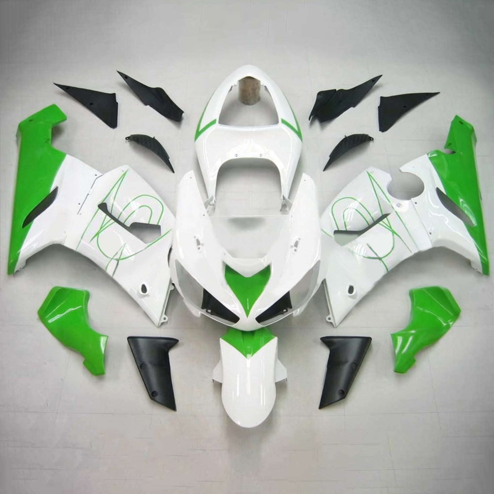 Amotopart Kawasaki 2005-2006 ZX6R 636 groene lijn witte kuipset