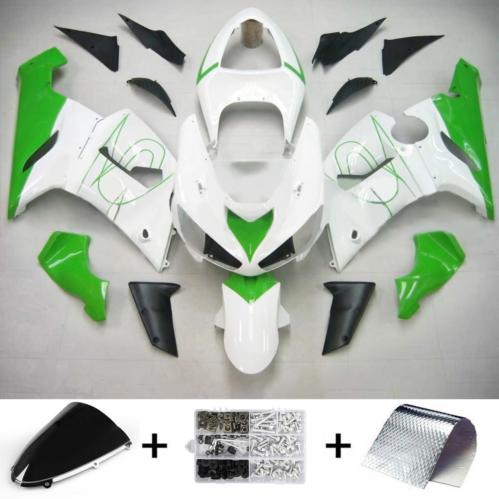 Amotopart Kawasaki 2005-2006 ZX6R 636 groene lijn witte kuipset