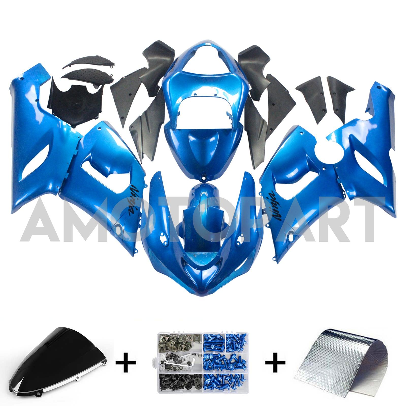 Amotopart Kawasaki 2005-2006 ZX6R 636 Gloss Blue Fairing Kit