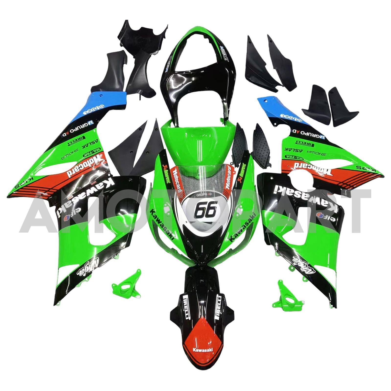 Amotopart Kawasaki 2005-2006 ZX6R 636 Black Colorful Fairing Kit