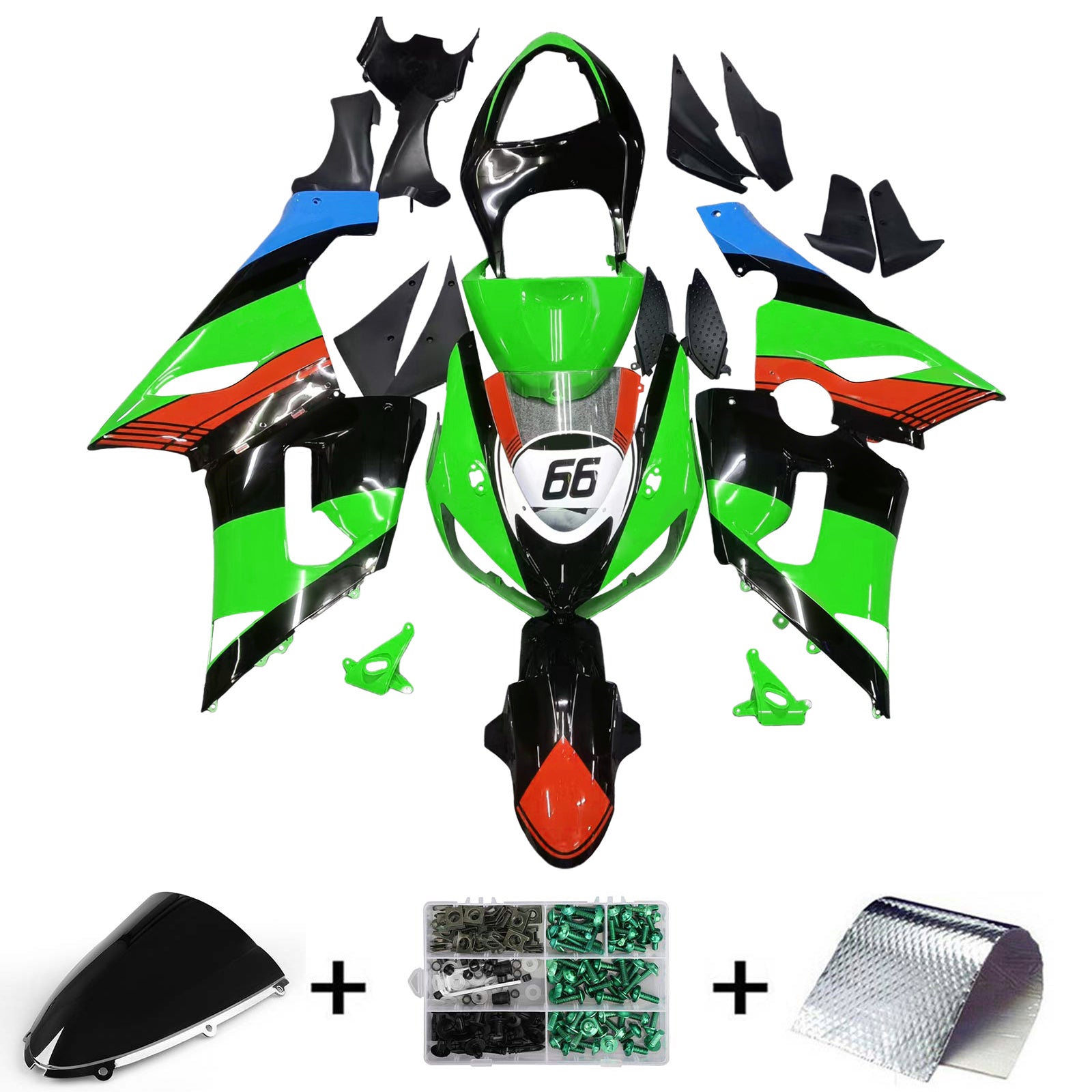 Amotopart Kawasaki 2005-2006 ZX6R 636 Black Colorful Failing Kit
