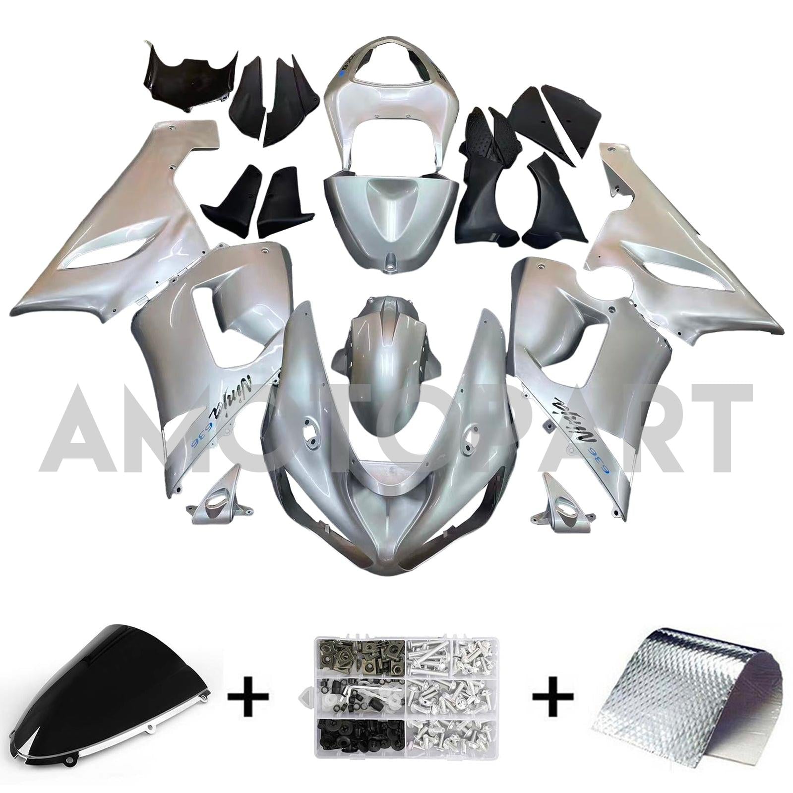 Amotopart Kawasaki 2005-2006 ZX6R 636 Sliver Fairing Kit