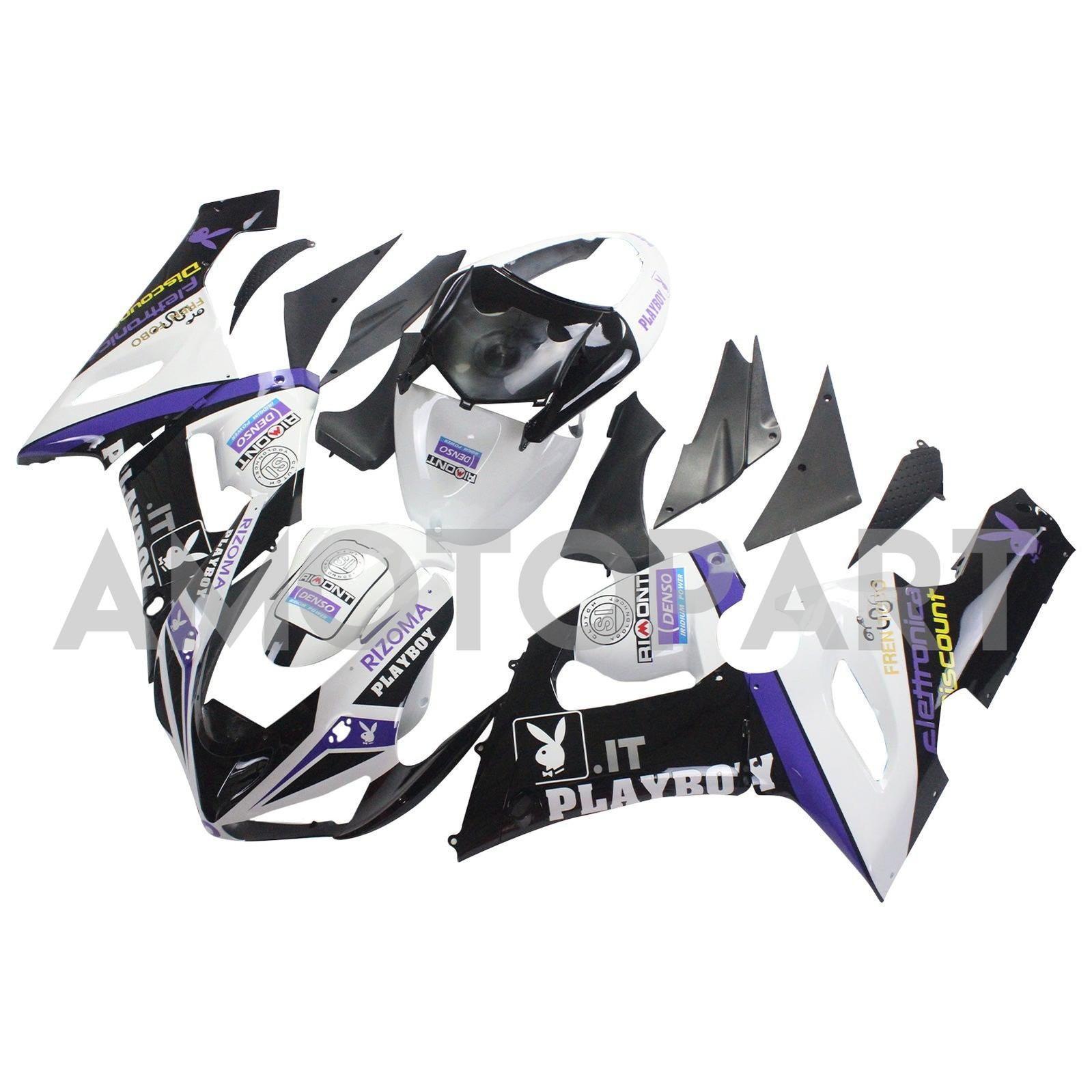 Amotopart Kawasaki 2005-2006 ZX6R 636 Black White Playboy Fairing Kit