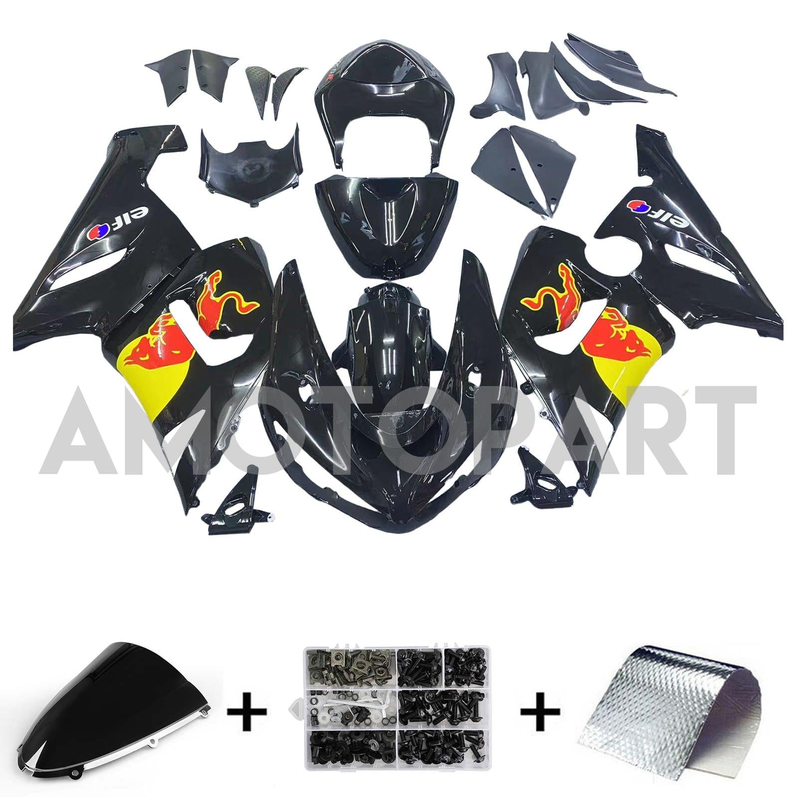 Amotopart 2005-2006 Kawasaki ZX6R 636 Glanzes schwarzes rotes Gelbverkleidungskit